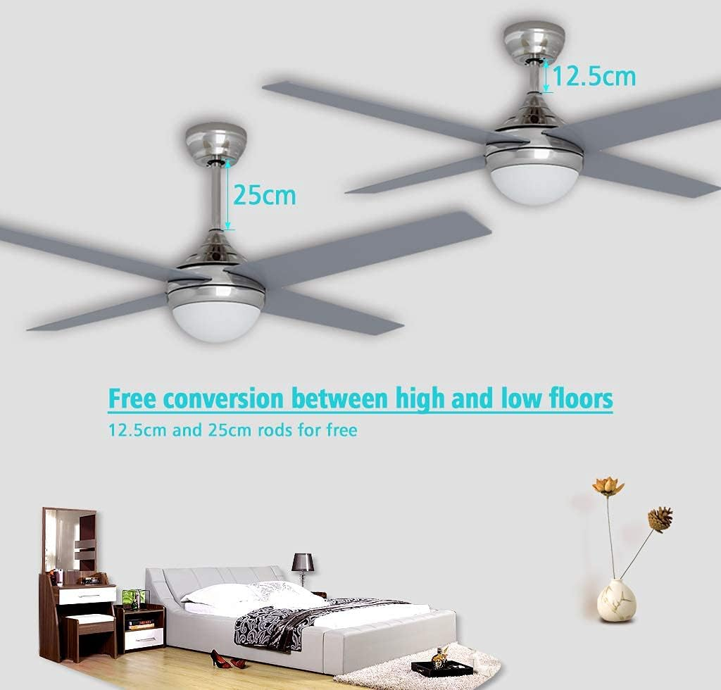 ELEGANT White Ceiling Fans with Remote Control and LED Color Change Light, 4 Reversible Blades 3-Speed, Timer, 48 Inch, Quiet AC Motor Fan Lighting for Living Room