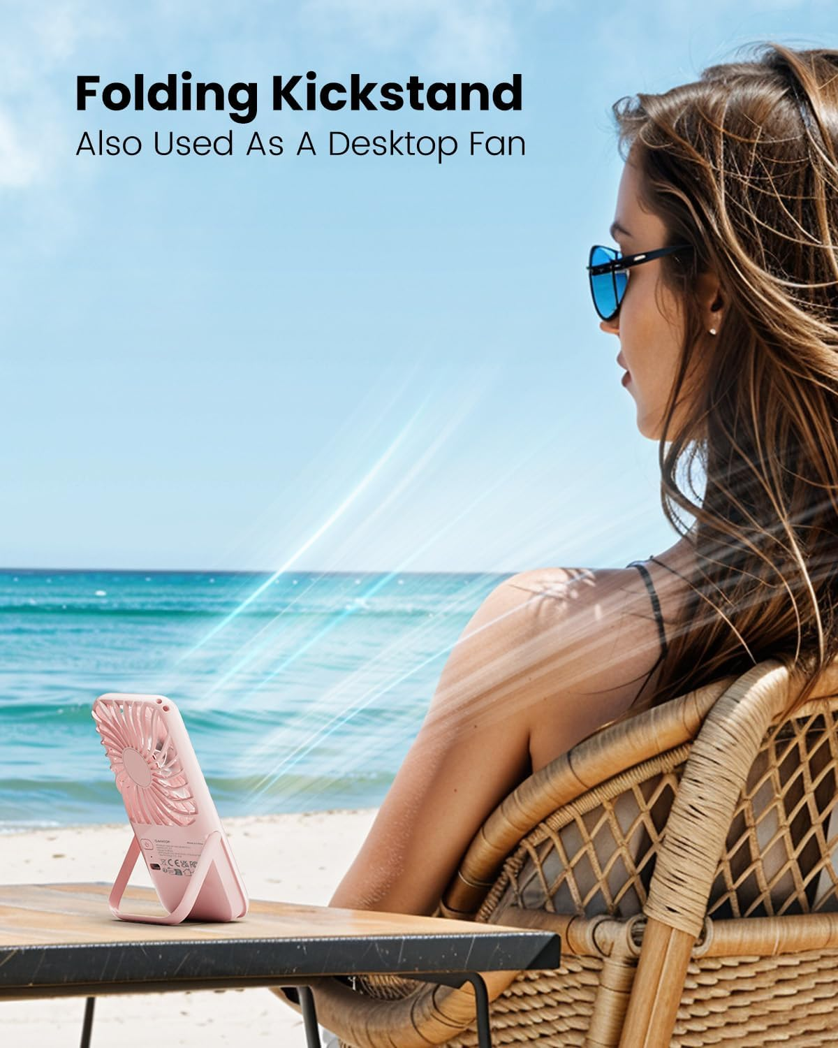 Gaiatop Portable Handheld Fan, Folding Stand for Desktop, 3 Speed LED Makeup Mirror with Light, Rechargeable Mini Personal Fans Small Travel Essentials Gifts for Women Girls Pink image number 2