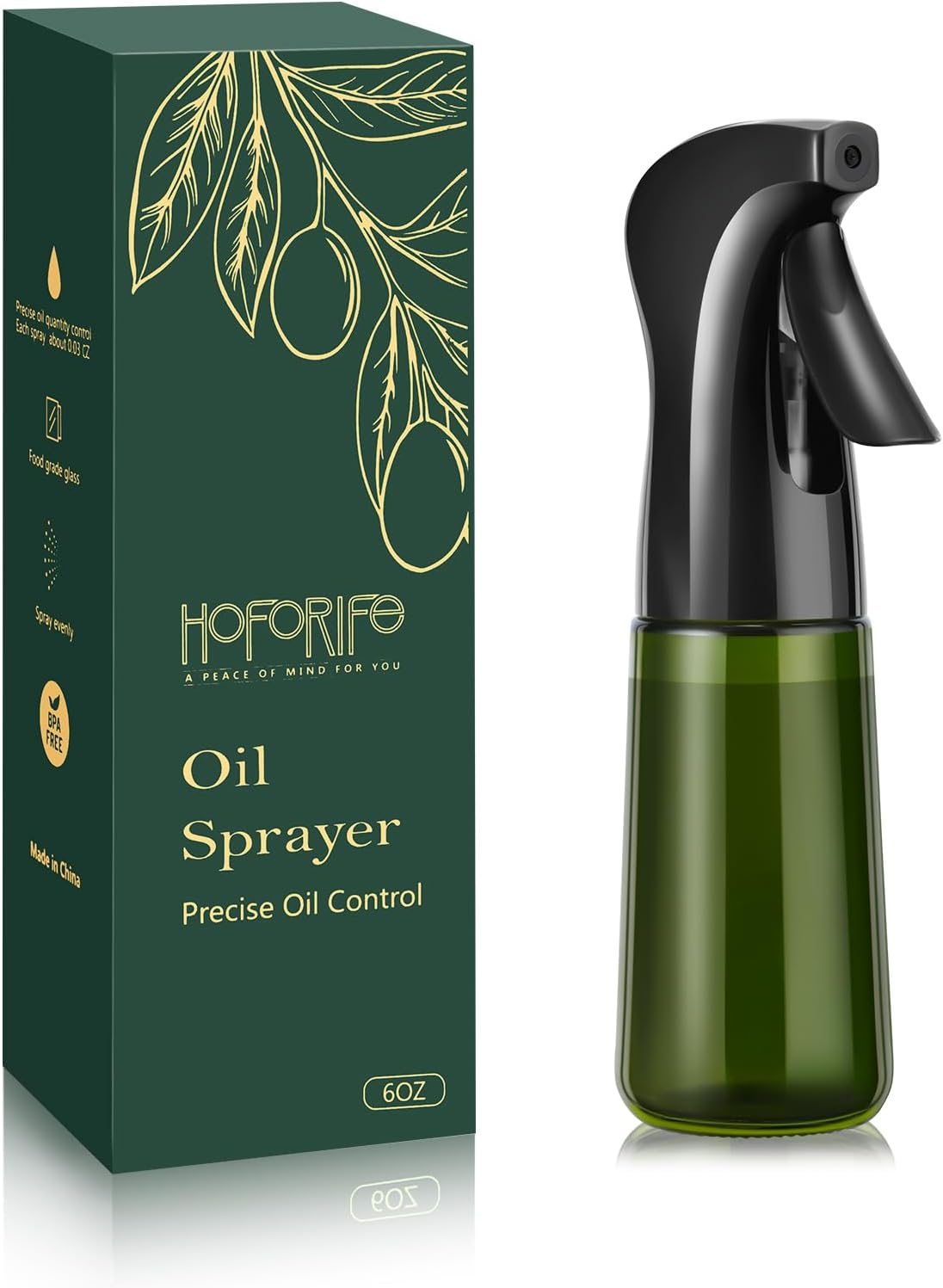 7Oz Glass Olive Oil Sprayer Bottle for Cooking, Oil Mister Spray Dispenser Bottle with Portion Control for Kitchen (Green, Light Blockage)