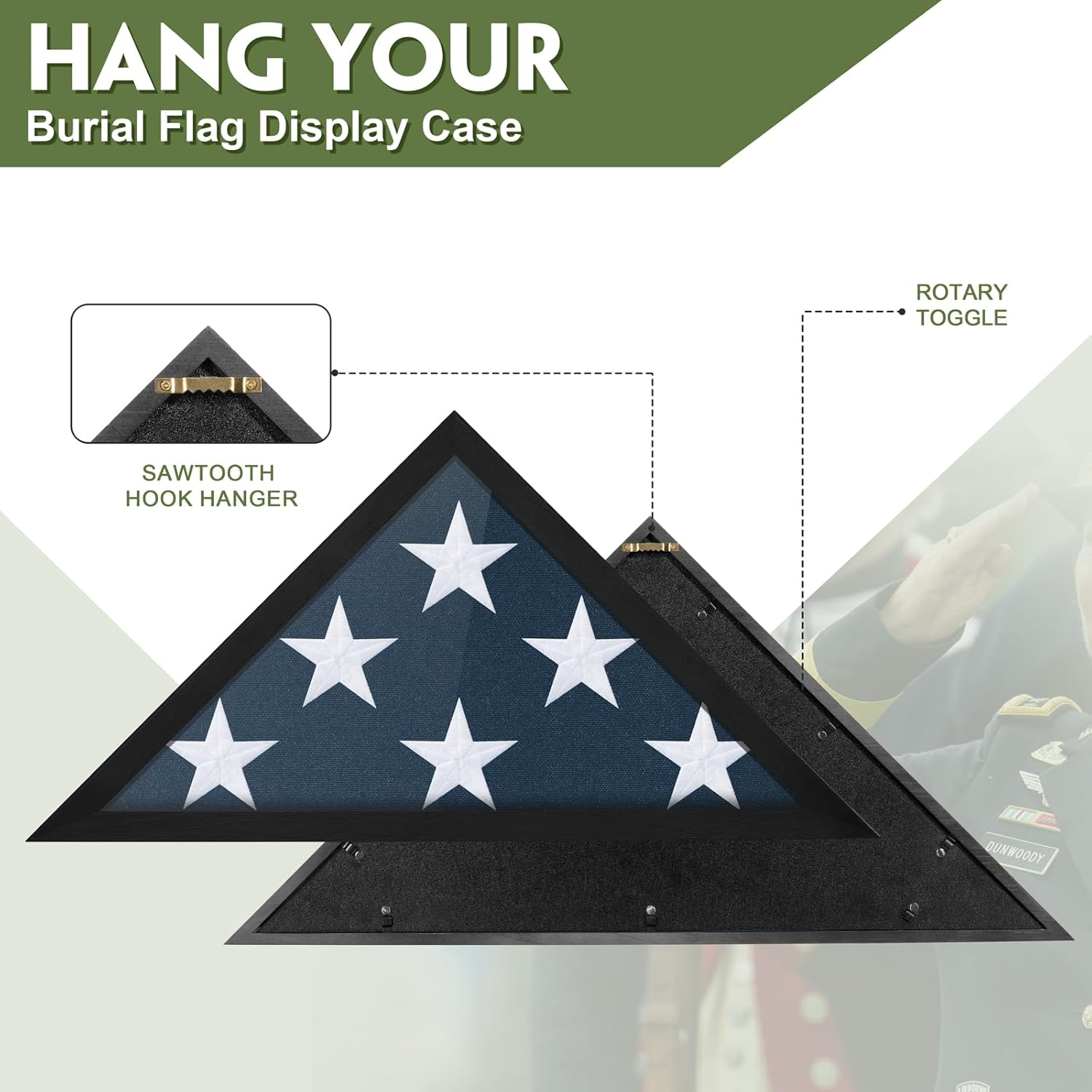 Flag Case for 3X5 FT Flag, 3'X5' American Flag Display Case Black Wood Memorial Flag Veteran Military Medal Pins Shadow Box with Acrylic Covered and Wall Mounted (Not for Burial Flag Size)