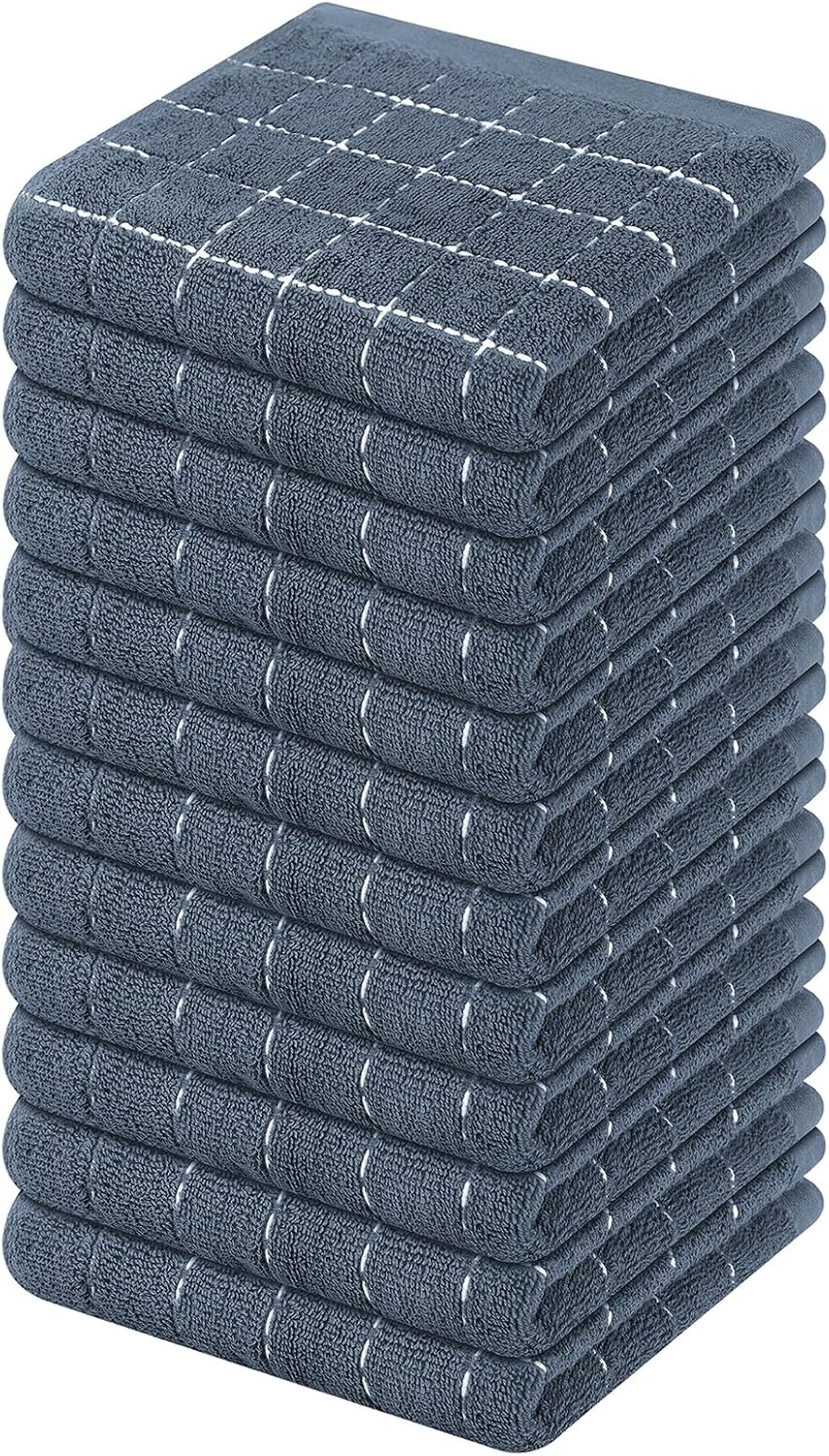 Mordimy 100% Cotton Terry Cloth Dish Cloths, Soft and Absorbent Checkered Dish Towels, Quick Drying Dish Rags for Washing Dishes, 12 Pack, 12 X 12 Inches, Grey image number 2