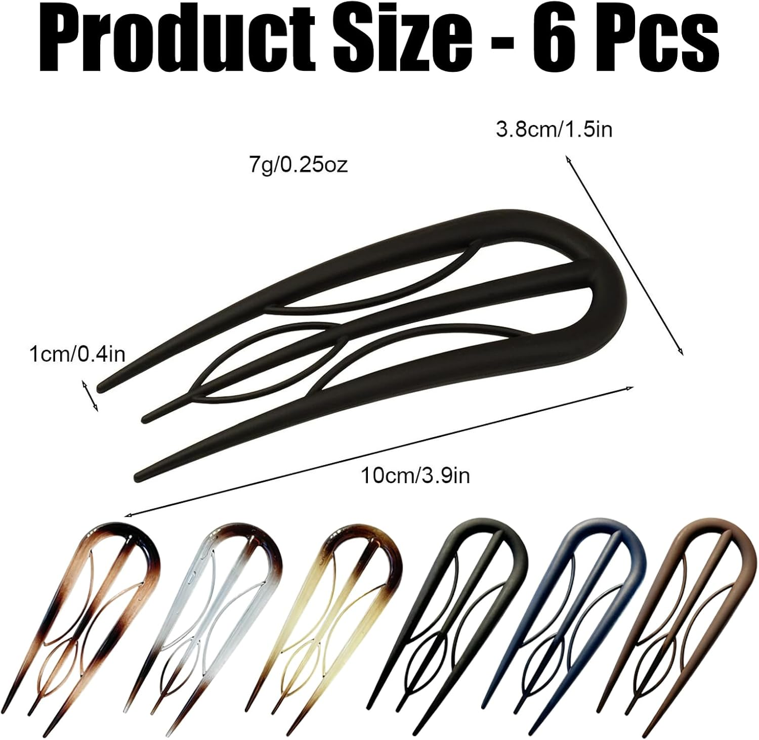 6 Pcs U Shaped French Hair Pins with Internal Teeth,Retro Fork Hair Pin,Frosted & Tortoise Shell French Hair Pins, French Hair Clips for Women Thin Buns and Twist Hairstyles image number 4