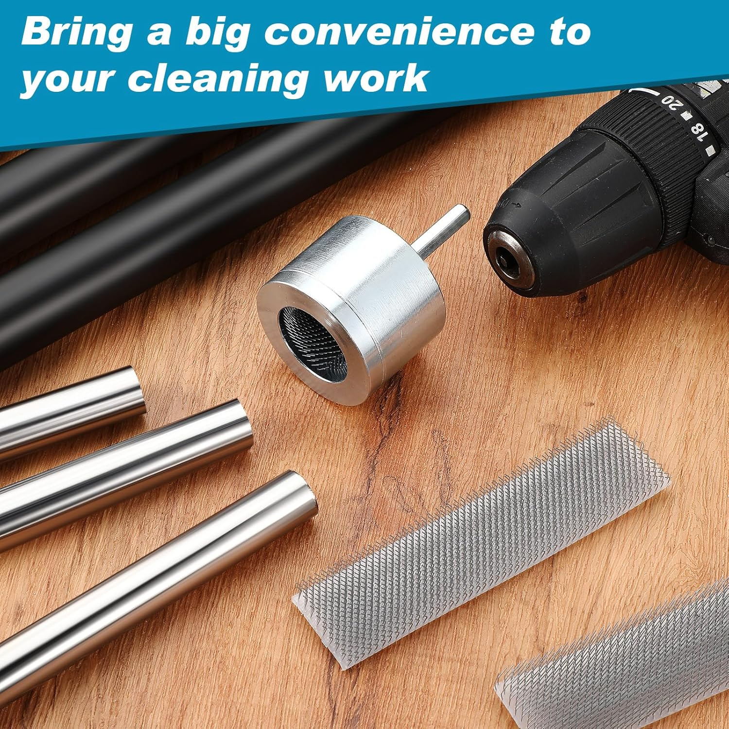 Tandefio 3/4" Metal Copper Pipe Cleaner with 2 Replaceable Brushes Tube Cleaning Brush for Power Drill for Professional Plumbers and Industrial Purposes image number 5