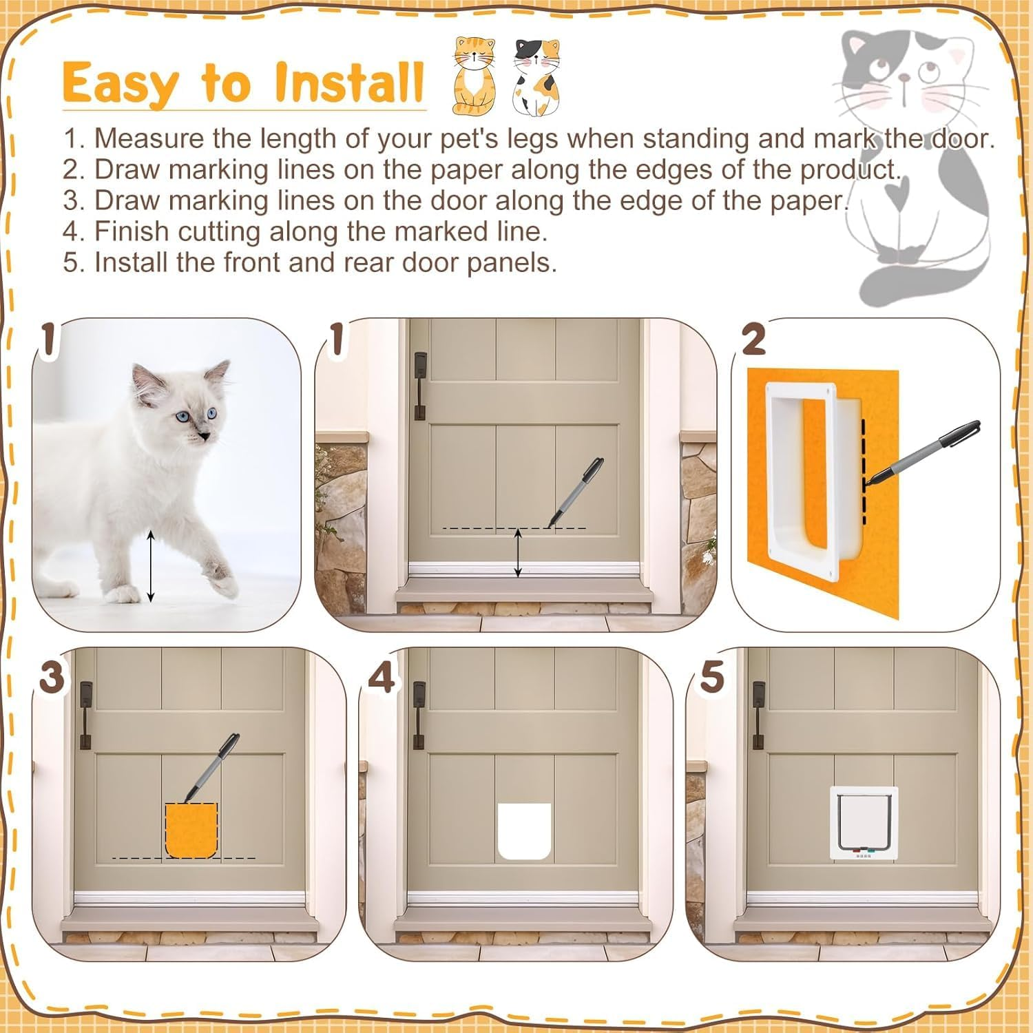 Aymxcls Cat Door Safety Pet Sliding Door with 4 Way Lock, Weatherproof Cat Flap for Interior Exterior Door Window Wall image number 3