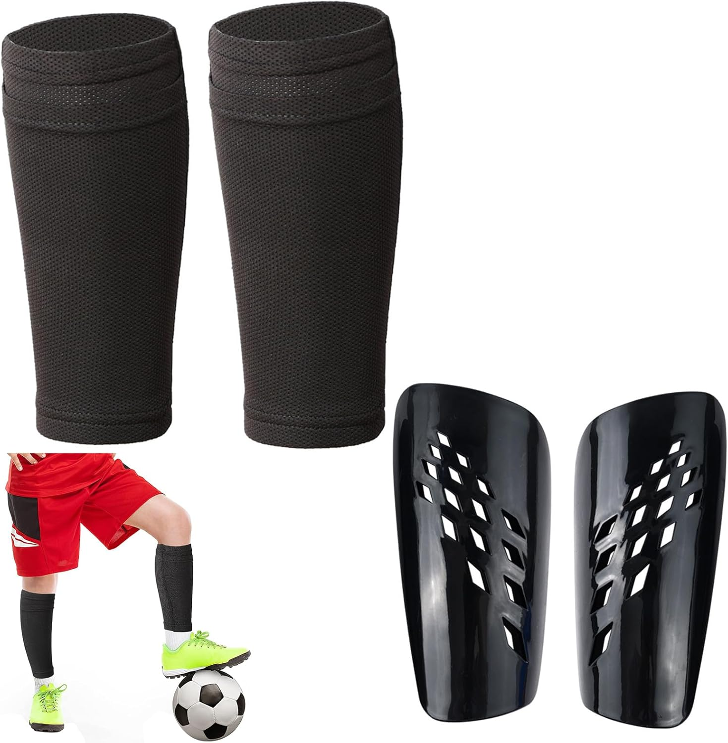 Soccer Ball Shinguards Board with Socks Breathable Insert Board Type Football Shin Guards with Sleeves Cushion Protection Shin Guards Reduce Shocks and Injuries for Unisex Football Games image number 6