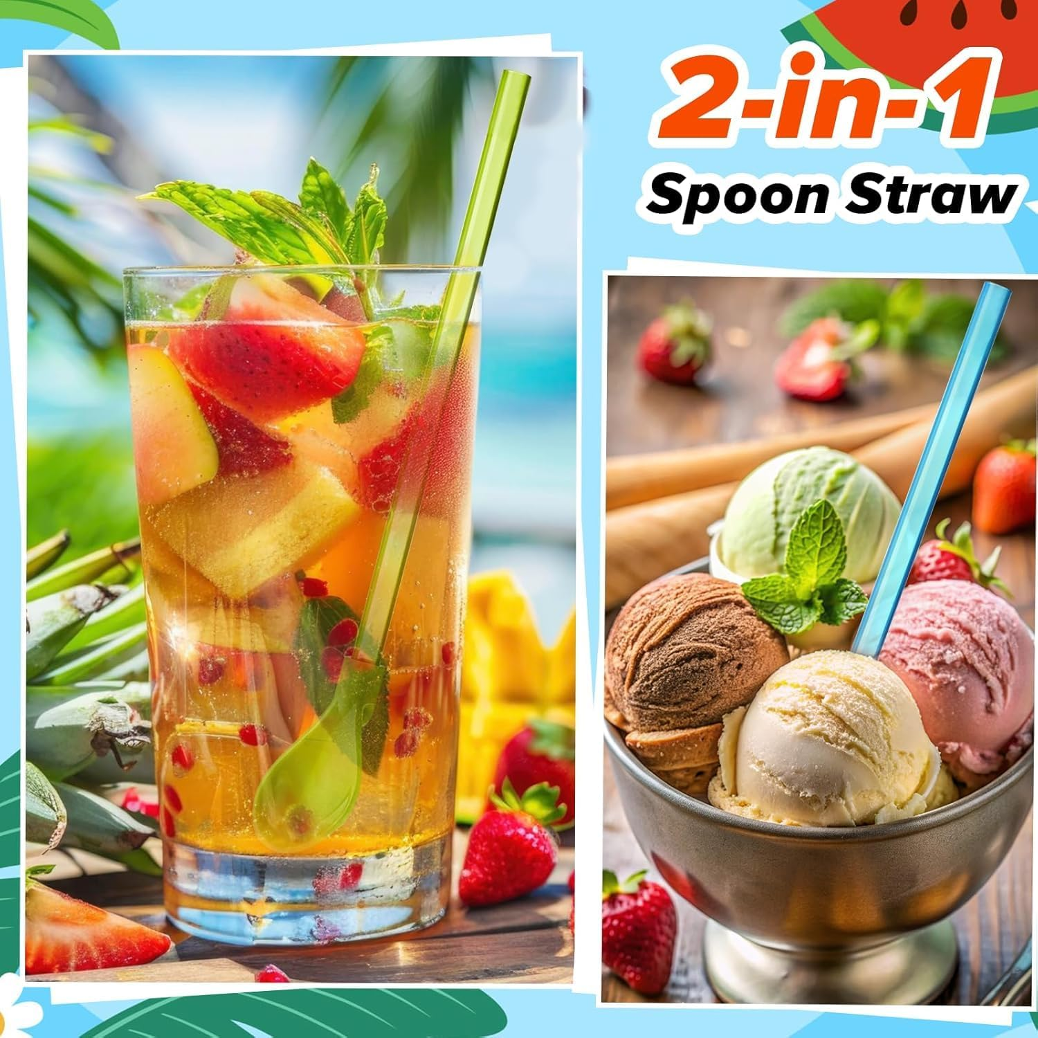 20 Pack Straws Spoons, Reusable Drinking Straw Spoons for Slush, 2-In-1 Straws with Spoon, Long Straw Spoon with Straw Brush for Coffee, Slush, Cocktail (20 Pieces) image number 4