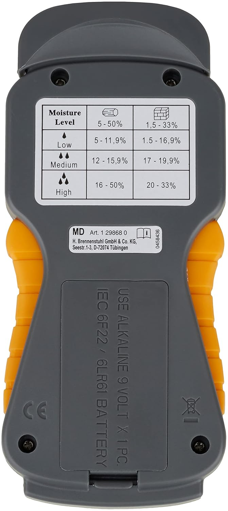 Brennenstuhl Moisture Detector MD (Moisture Meter for Wood/Walls/Building Material, with LCD Display) Anthracite/Yellow
