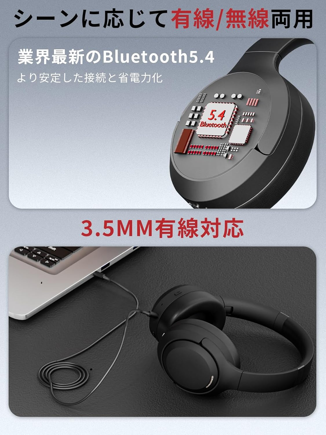 Earaku Soundquick Bluetooth Headphones, Noise Cancelling Earphones, Wireless Headphones, Bluetooth 5.4, Wireless, Dual-Use, 0.1 Inch (3.5 Mm) Connection, Protein Leather, Lightweight, Multi-Point image number 2