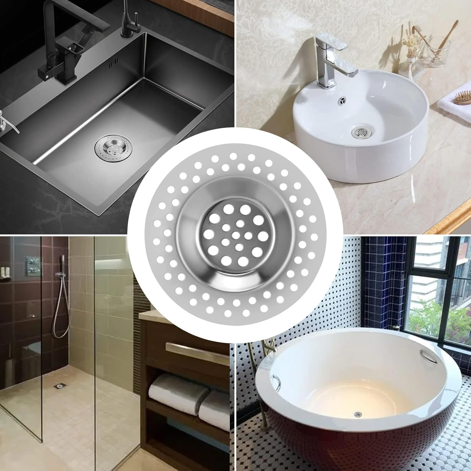 Stainless Steel Drain Strainers 6 X - 7 X 0.7 Cm, Hair Strainer Shower & Bathtub, Practical for Drains, Rustproof Drain Filter, Set of 6 Reusable Strainers image number 4