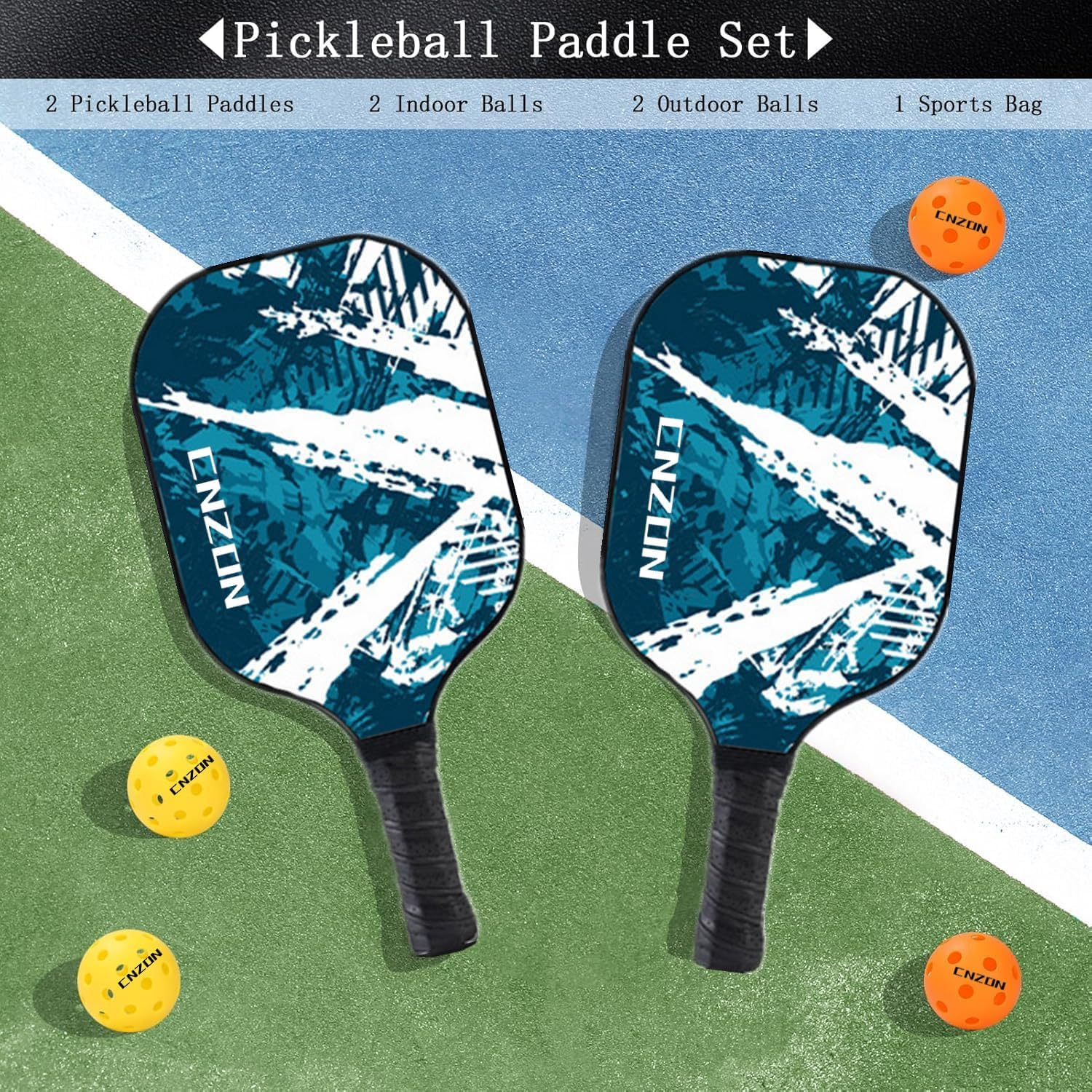 Pickleball Paddles Sports Racket & Balls, USAPA Approved Fiberglass Surface Set with Rackets, 4 Pickle Ball Balls and Bag, Pickleball Rackets Equipment for Beginners & Pros