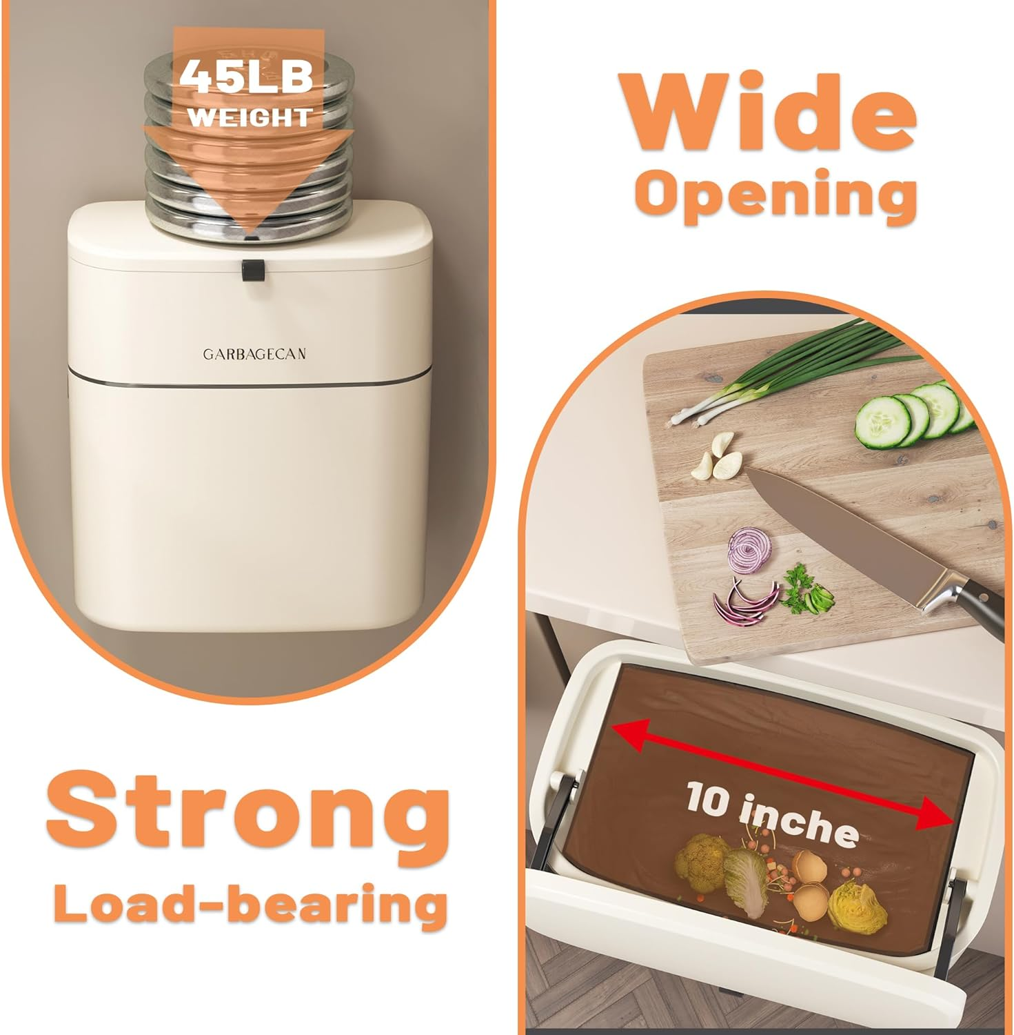 Kitchen Bin with Lid Hanging Plastic Rubbish Bins for Cabinet Door Wall Mounted Bathroom Garbage Can 10L White image number 5