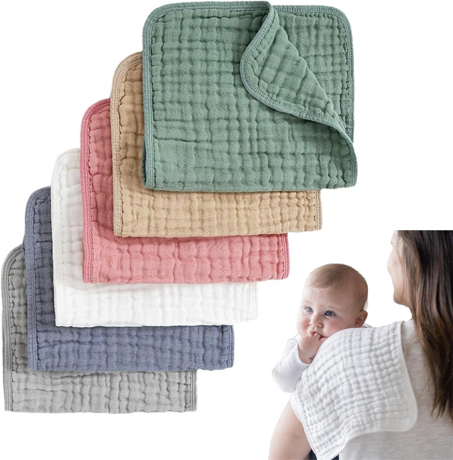 6-Pack Jumbo Muslin Cloths for Babies｜25X50Cm Extra Large Burp Cloths & Swaddle Squares｜100% Cotton Ultra-Absorbent Multipurpose Cloths (Multicolor)​ image number 4