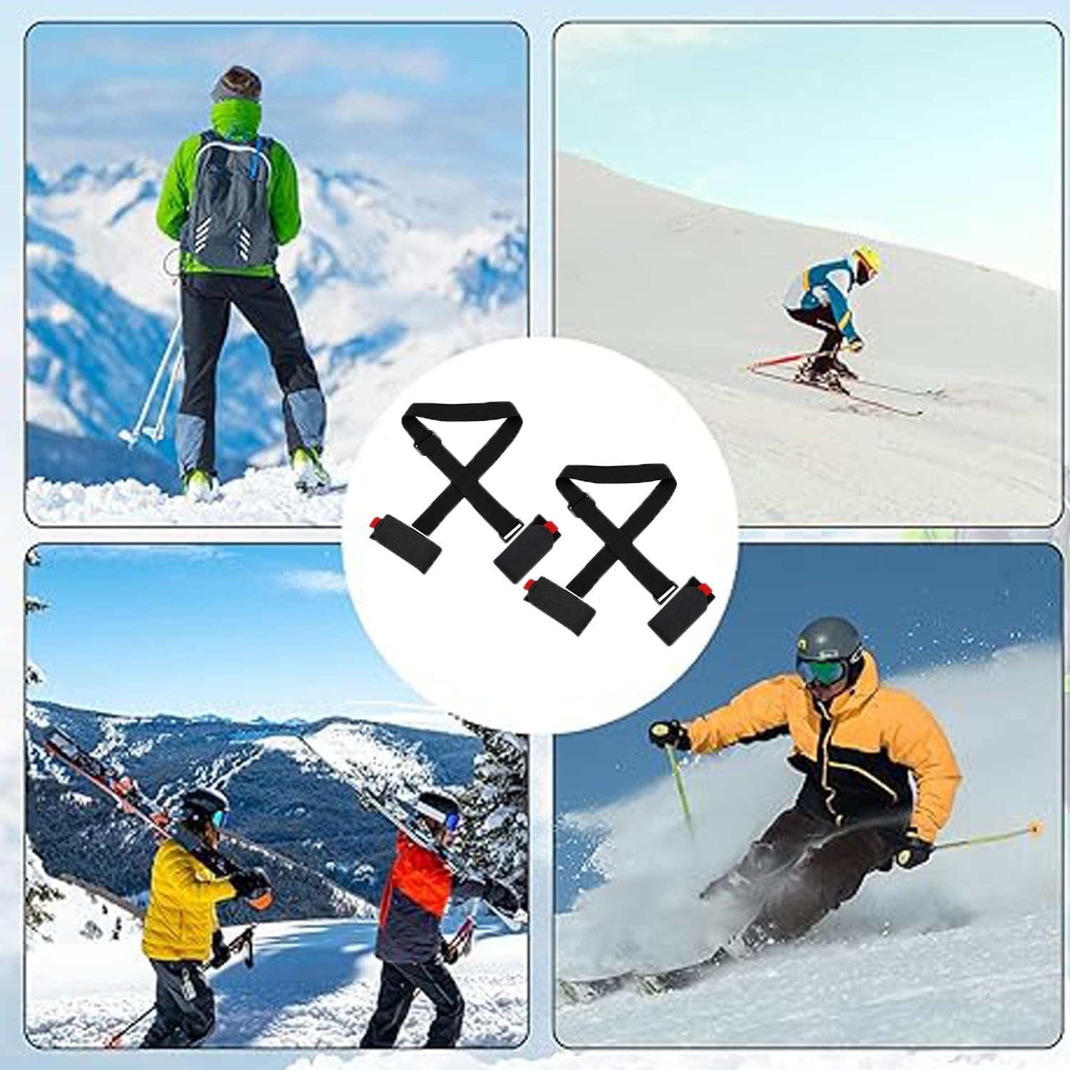 WEZCHUGHAOL 2 Pack Ski & Pole Carrier Straps - Adjustable Shoulder Strap with Cushioned Fastener Tape for Easy Transport | Durable Ski Equipment Accessories for Men Women image number 6
