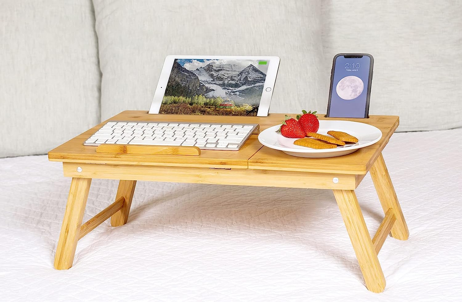 Bamboo Multi Tasking Laptop Bed Tray Multi-Position Adjustable Tilt Surface - Pull down Legs - Great for Computer Ipad Book Coloring Stand image number 1