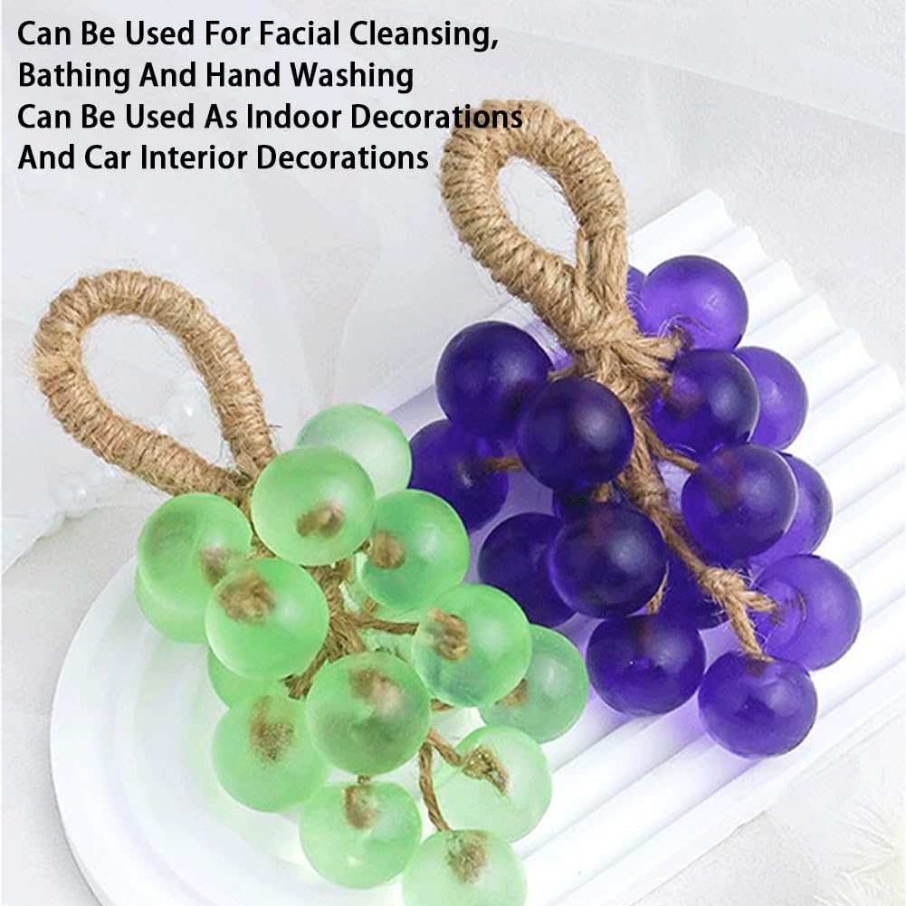 Crystal Grape Soap, Grape Soap on a Rope, Personalized Original Handmade Crystal Grapes Soaps Gentle Cleansing Soaps, Decorative Soapes Bars for Washing Hands Men Women (2 Pcs Green) image number 4
