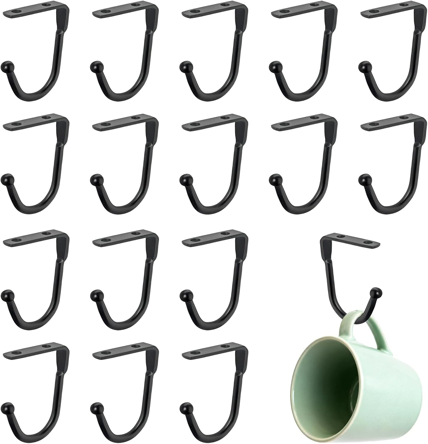Alguirnex 16 Pcs Black Cup Hooks, Heavy Duty under Shelf Mug Hooks, Iron Curved Hooks for Kitchen Utensil Storage, Cabinet, Wardrobe & Home Organisation(Without Screws) image number 6
