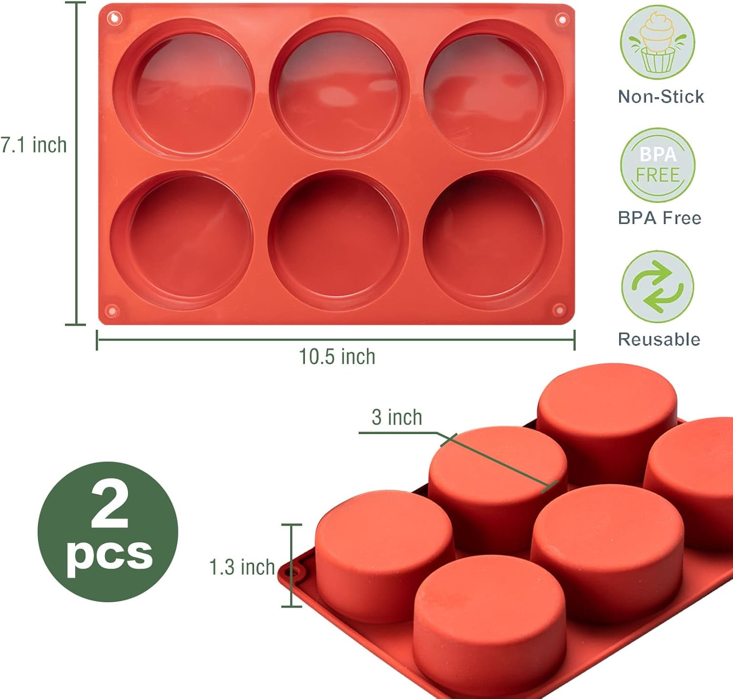 Silicone Egg Molds Frittata Pan, 2 Pack Starbuc Bites Molds Deep 3 Inch Dash Cups Sous Vide Mold round Rolls for Breakfast Sandwiches Omelets Dinner Rolls Baking