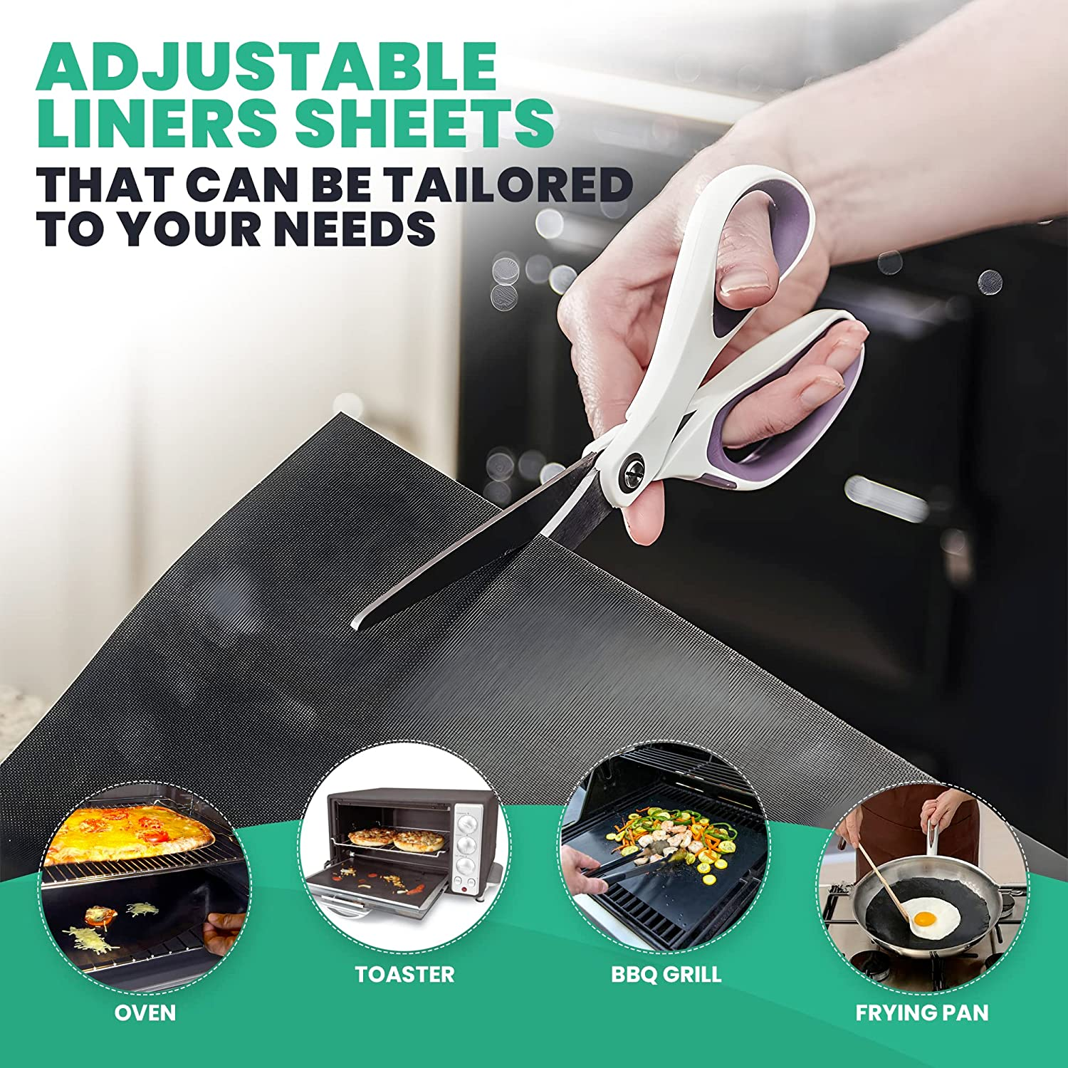 Lukata Large Heavy Duty Oven Liner (3 Pack) - Teflon Oven Liners for Bottom of Oven for Gas, Electric and Fan Assisted Ovens - Reusable Non-Stick Oven Mats for Bottom of Oven - BPA Free - With Storage Band image number 4