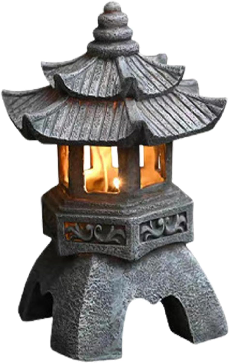 Solar Lantern - Stone Japanese Pagoda Lantern Statue, Solar Powered Yard Lights for Pathway, Court, Front Yard
