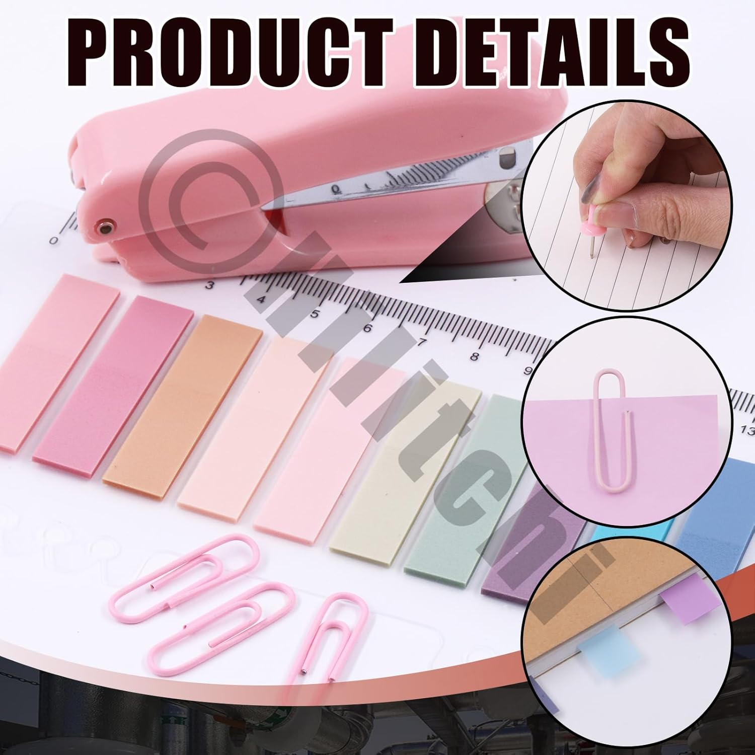 Hilitchi Pink Office Supplies Desk Accessories Set - Stapler, Tape Dispenser, Scissors, Tabs, Clips, Staples for Women, Coworkers, Students