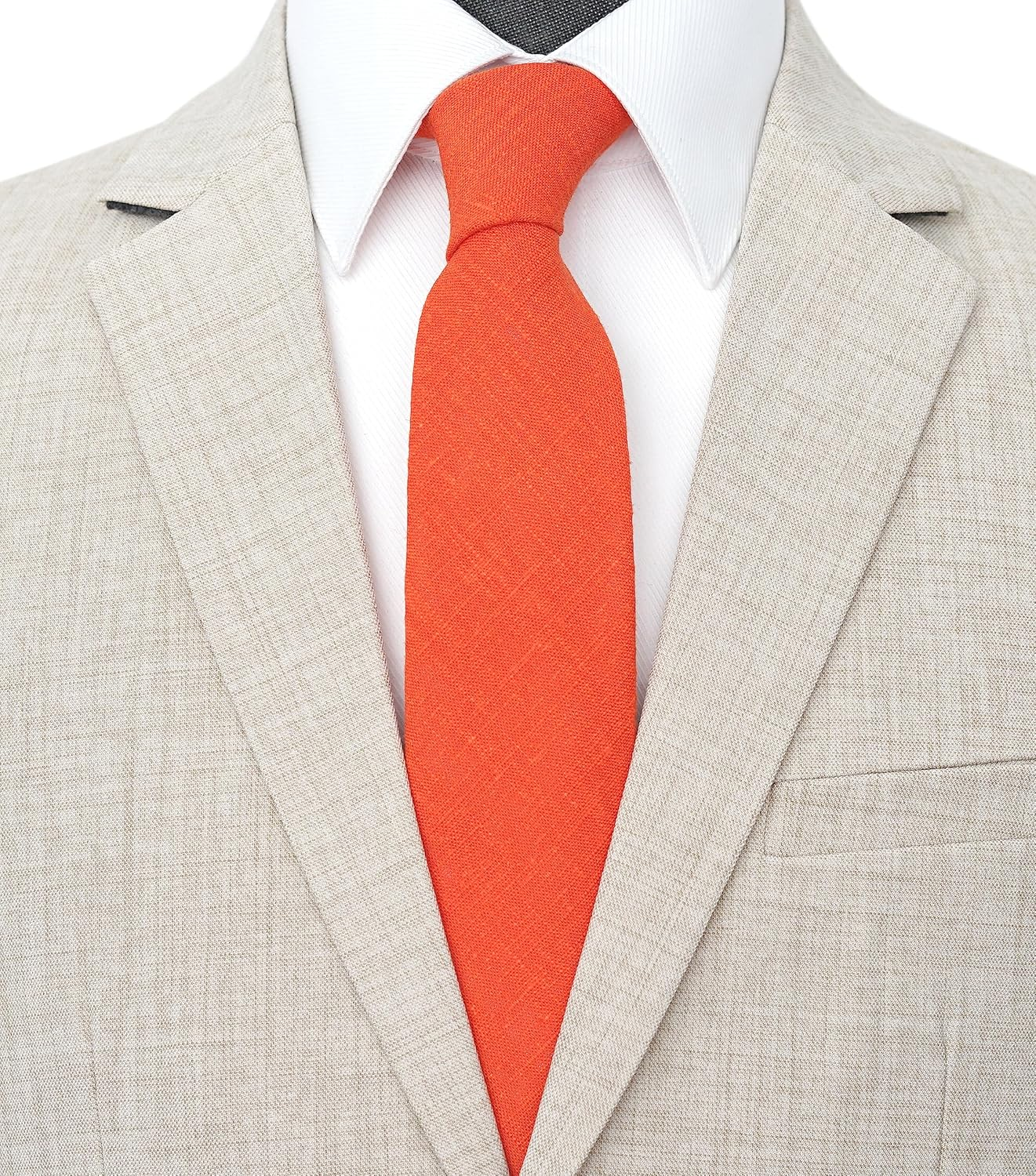 Men'S Skinny Ties, Belluno Cotton Linen Blend 2.5 Inch Solid Neckties - 16 Hunter image number 2