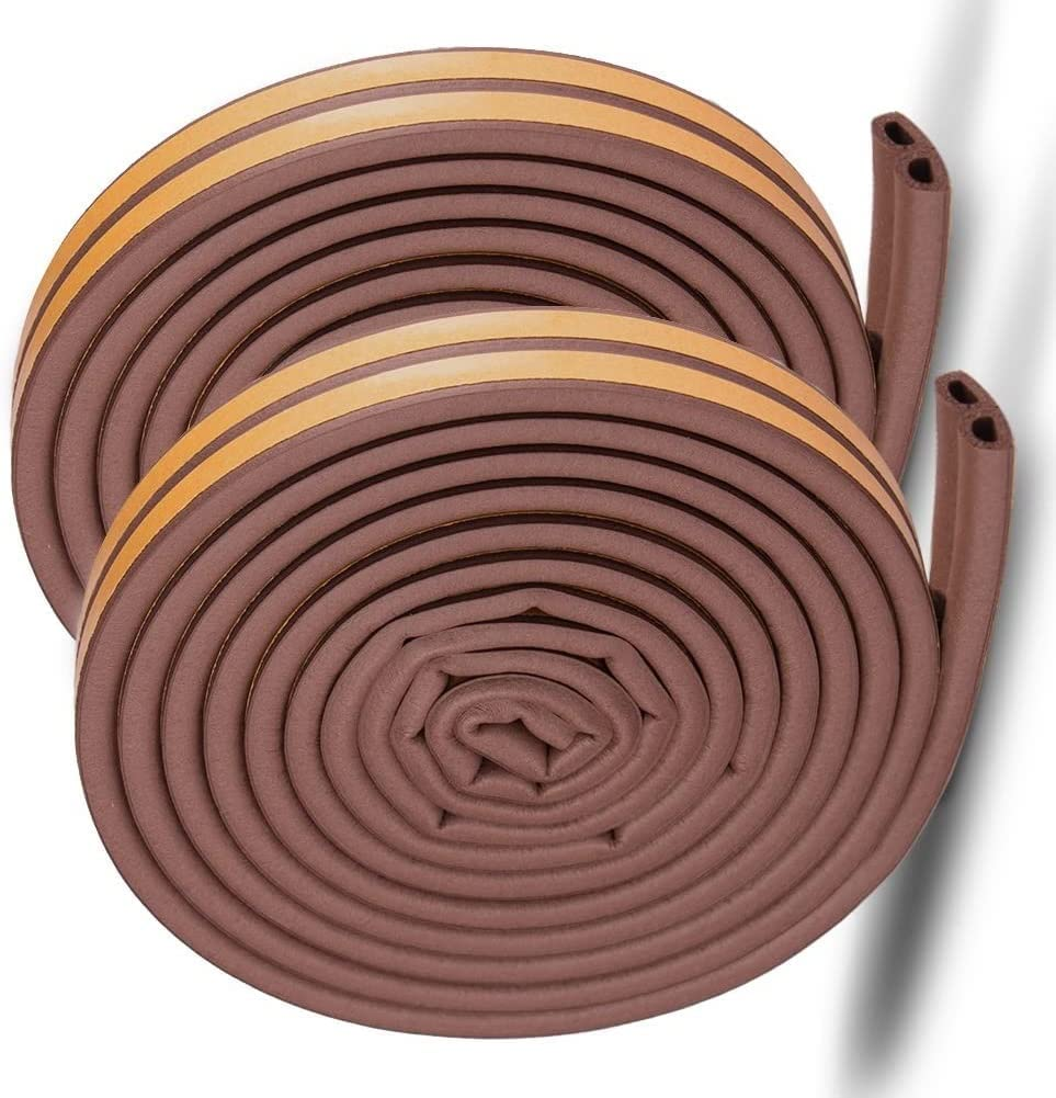 2 Rolls Door Weather Stripping Door Seal Strip Self Adhesive Foam D Type Door Seal Strip for Doors and Windows Gaps 20 Feet Brown image number 1