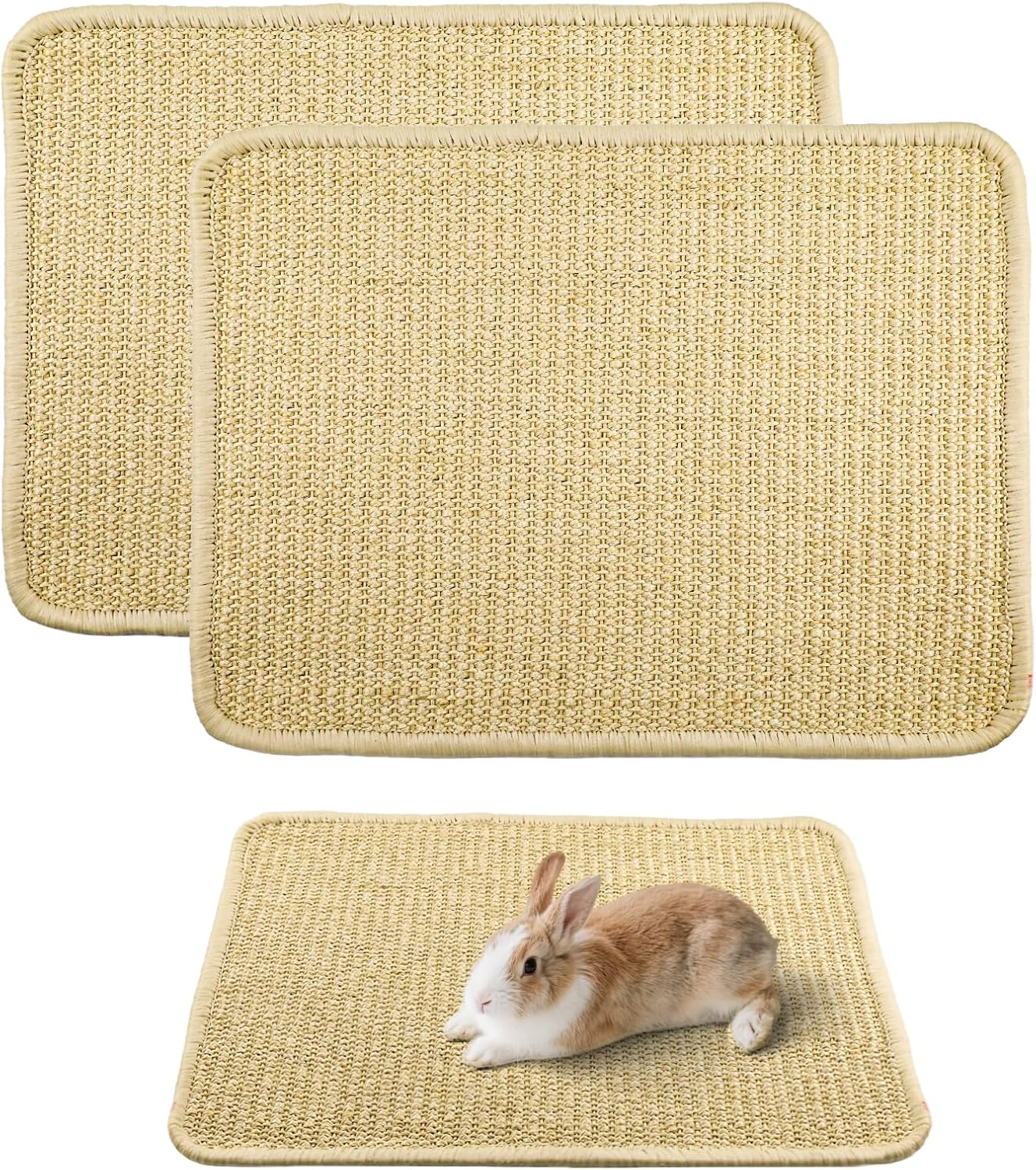 Set of 2 Scratching Mats for Rabbits Made of Natural Sisal, Chew Toy & Sleeping Mat for Cages, Claws & Dental Care, Breathable Nesting Mat for Rabbits, Rabbits & Small Animals, 30 X 40 Cm image number 2