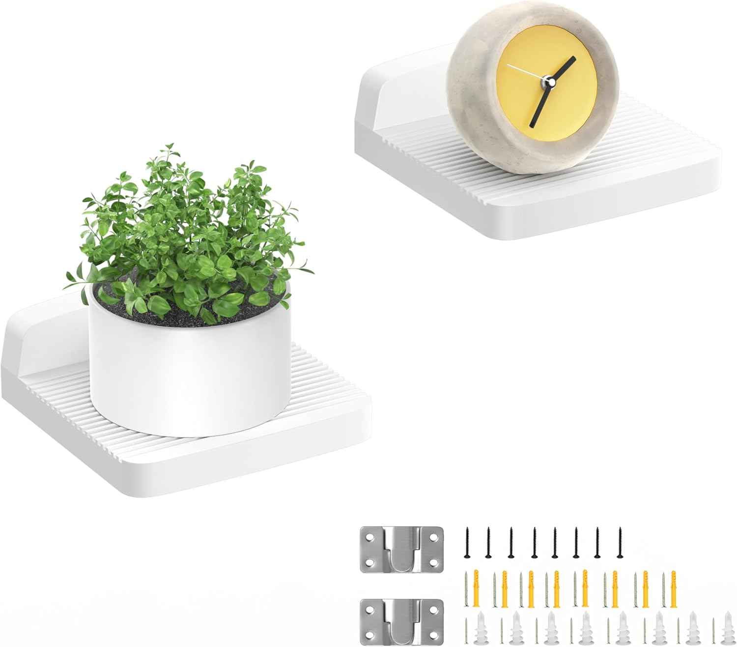 Tofitter Wood Floating Shelves 6"X6" 2-Pack, Solid Wood with Slotted Surface for Breathable Anti-Slip, Rounded Corners, French Cleats, Easy Install for Bedroom, Living Room, Bathroom（White