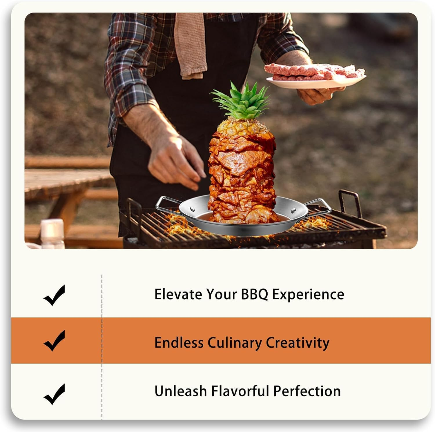 Pastor Skewer for Grill, Thickened Stainless Steel Vertical Skewer Stand for Tacos Al Pastor, Shawarma, Kebabs with 3 Removable Barbecue Skewers (8", 10" & 12") Fit for Smoker, Grill, Oven image number 4