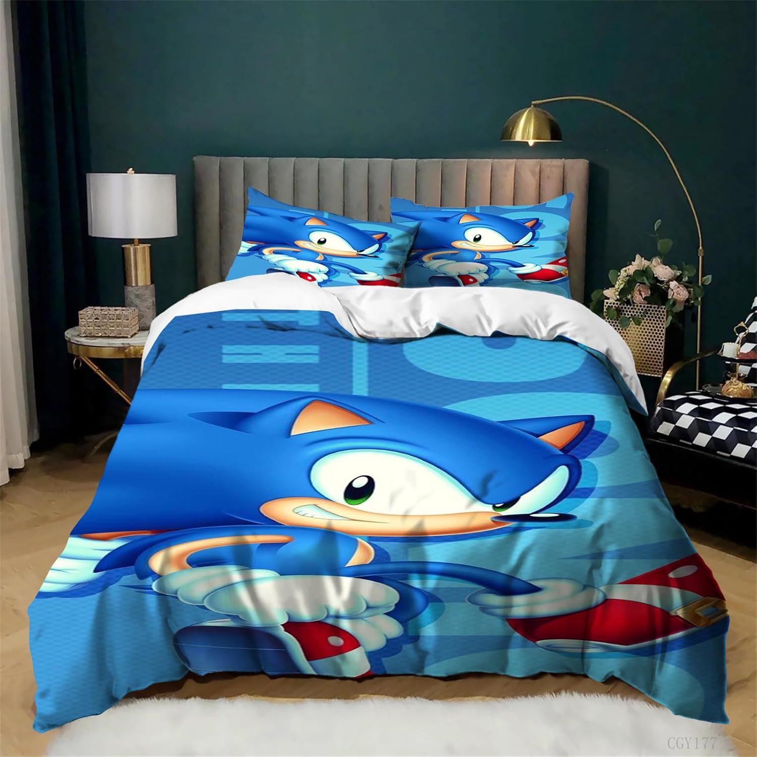 3 Pieces Movie Sonic Bedding Set Ultra Soft Duvet Cover Set Single Size Lightweight Quilt Cover with 2 Pillow Sham image number 2