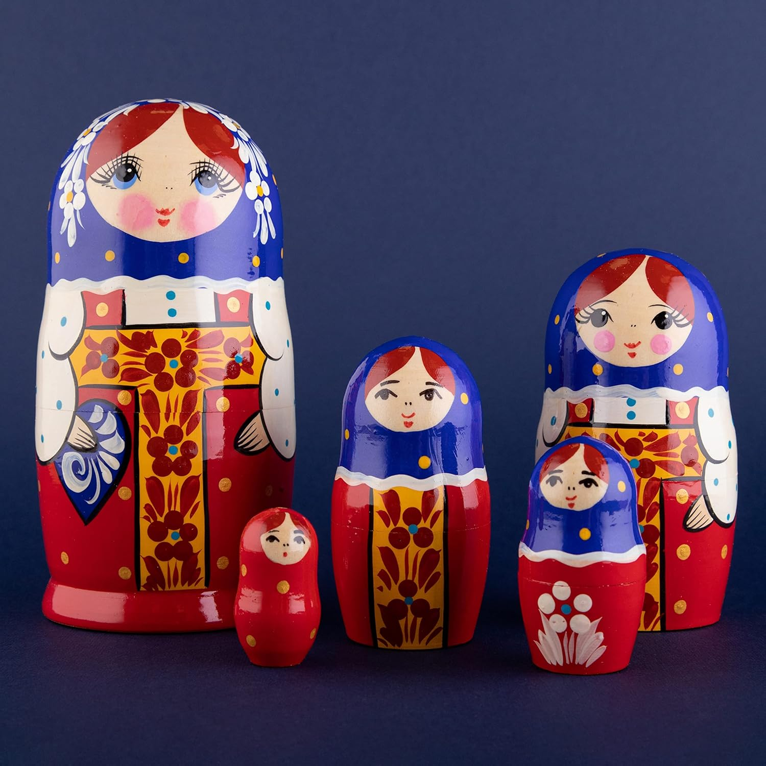 Russian Nesting Dolls, 5 Traditional Matryoshka Red Sarafan Style | Babushka Wooden Dolls, Traditional Costume Design, Hand Made in Russia | Red Sarafan, 5 Piece, 7 Inches image number 5