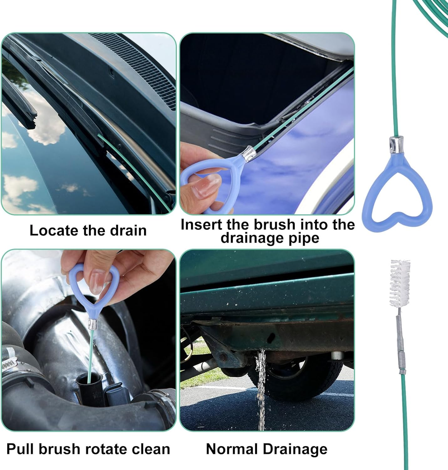 10 Pcs Car Sunroof Drain Cleaning Tool, 2 118In Flexible Long Pipe Cleaners with 4 Cleaning Brush 2 Syringe & Syringe Hose Heart Shaped Handle Soft Drain Brush for Auto Sunroof Wiper Hole image number 5
