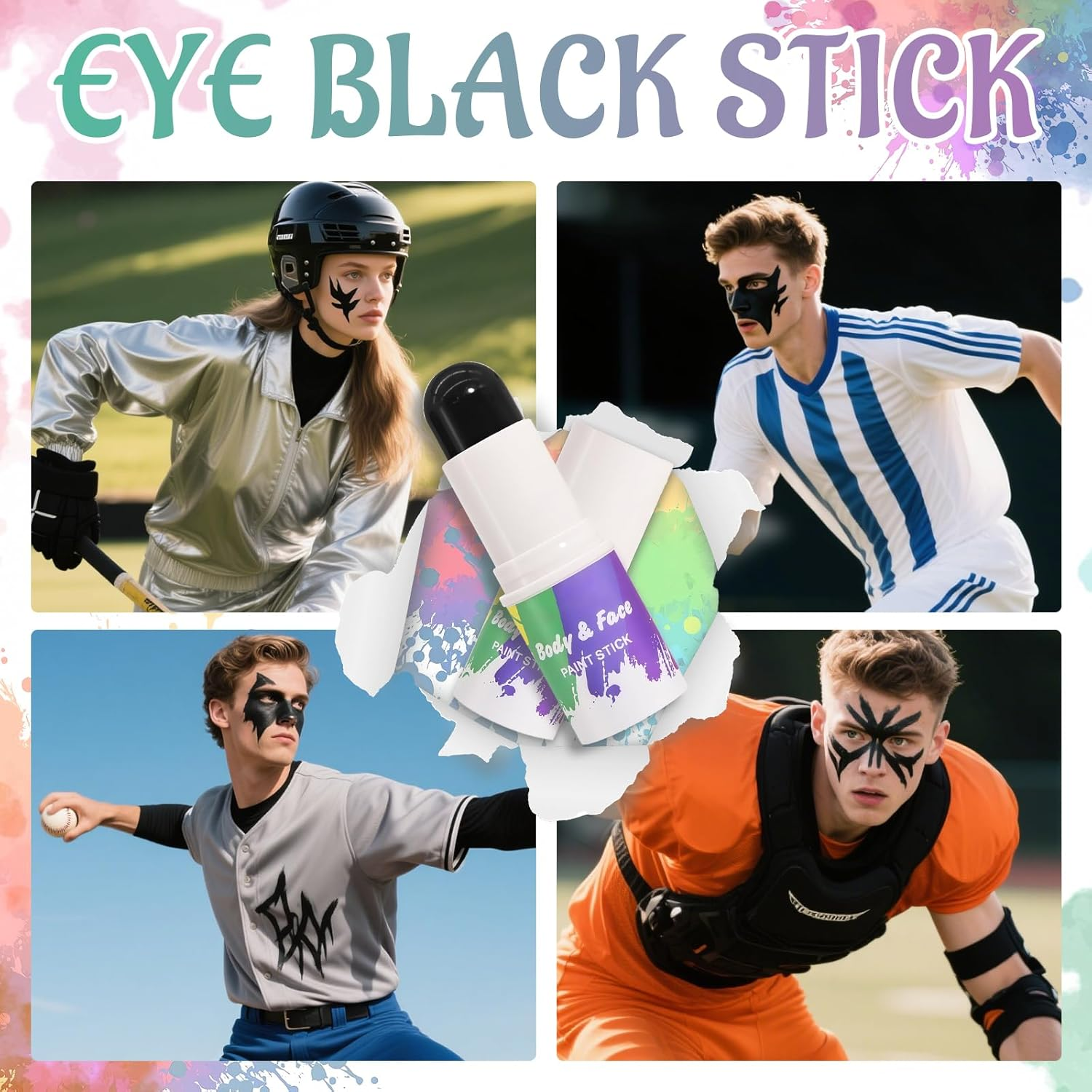 DAGEDA Black Face Paint Stick, Eye Black Stick for Football, Baseball, Lacrosse, Halloween, Cosplay Party SFX Professional Body Paint Makeup, Blendable, Waterproof Face Painting for Adults and Kids image number 4