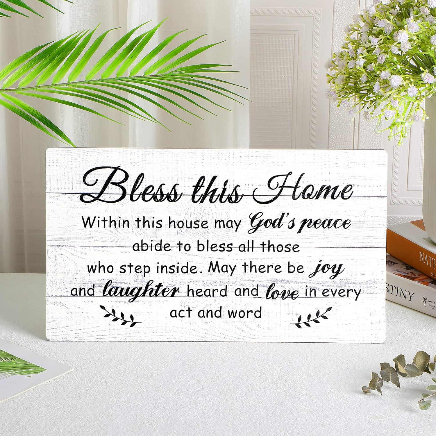 Yalikop House Warming Gifts New Home Bless This Home Wall Decor House Blessing Plaque Farmhouse Entryway Sign Wood Rustic Sign for Living Room Bedroom Homeowner Gift Decor(13.8 X 8 Inches,White) image number 4