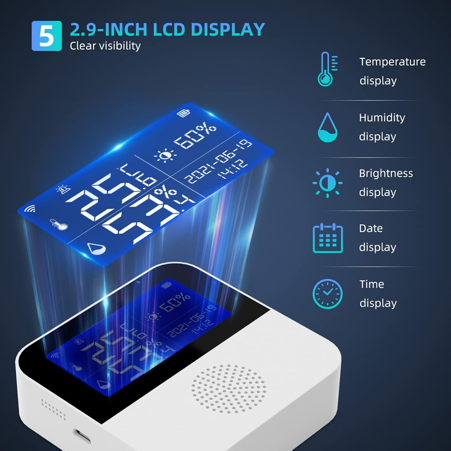 RAYWE Wi-Fi Temperature and Humidity Meter, Wi-Fi Temperature Humidity Meter Indoor Hygrometer Temperature Sensor Alarm APP Control 2.9-Inch LCD Backlight Display ℃ /℉ with Time Date for Home image number 2