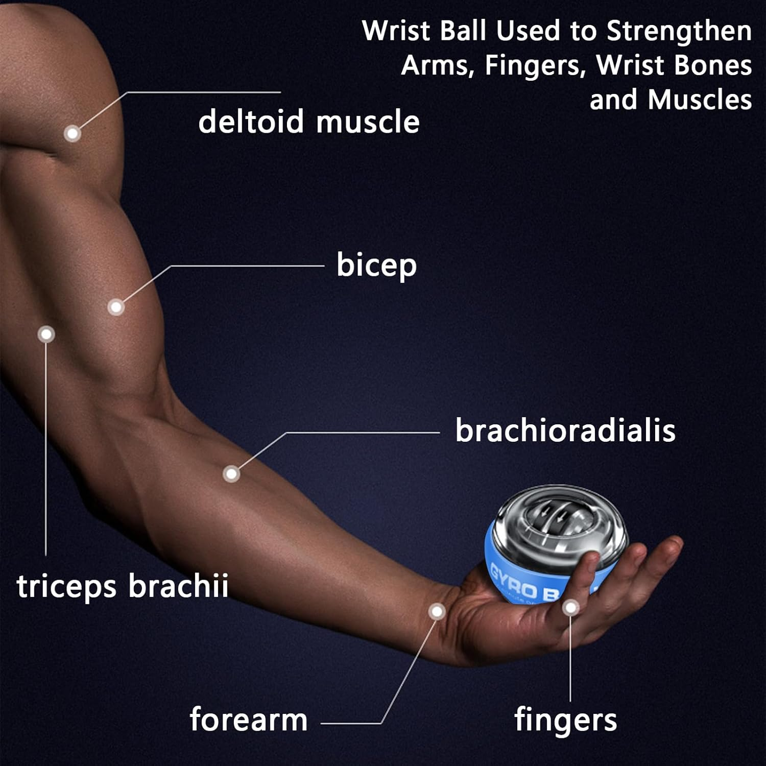 Gyro Ball Wrist Exerciser, Auto-Start Wrist Power Gyro Ball with LED Lighting, for Arms, Fingers and Muscles Training - Red image number 3