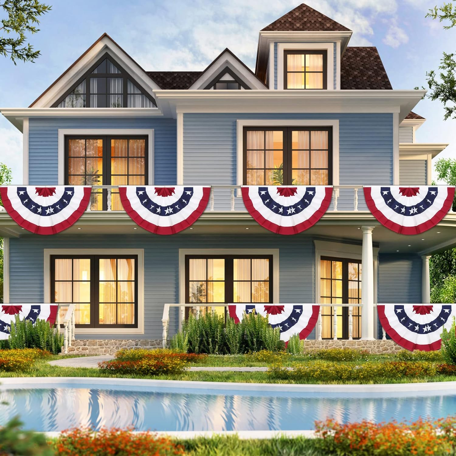 3 X 6 Ft American Pleated Fan Flag, USA Patriotic Half Fan Bunting Flag, 4Th of July Decorations Flags (Set of 4) image number 4