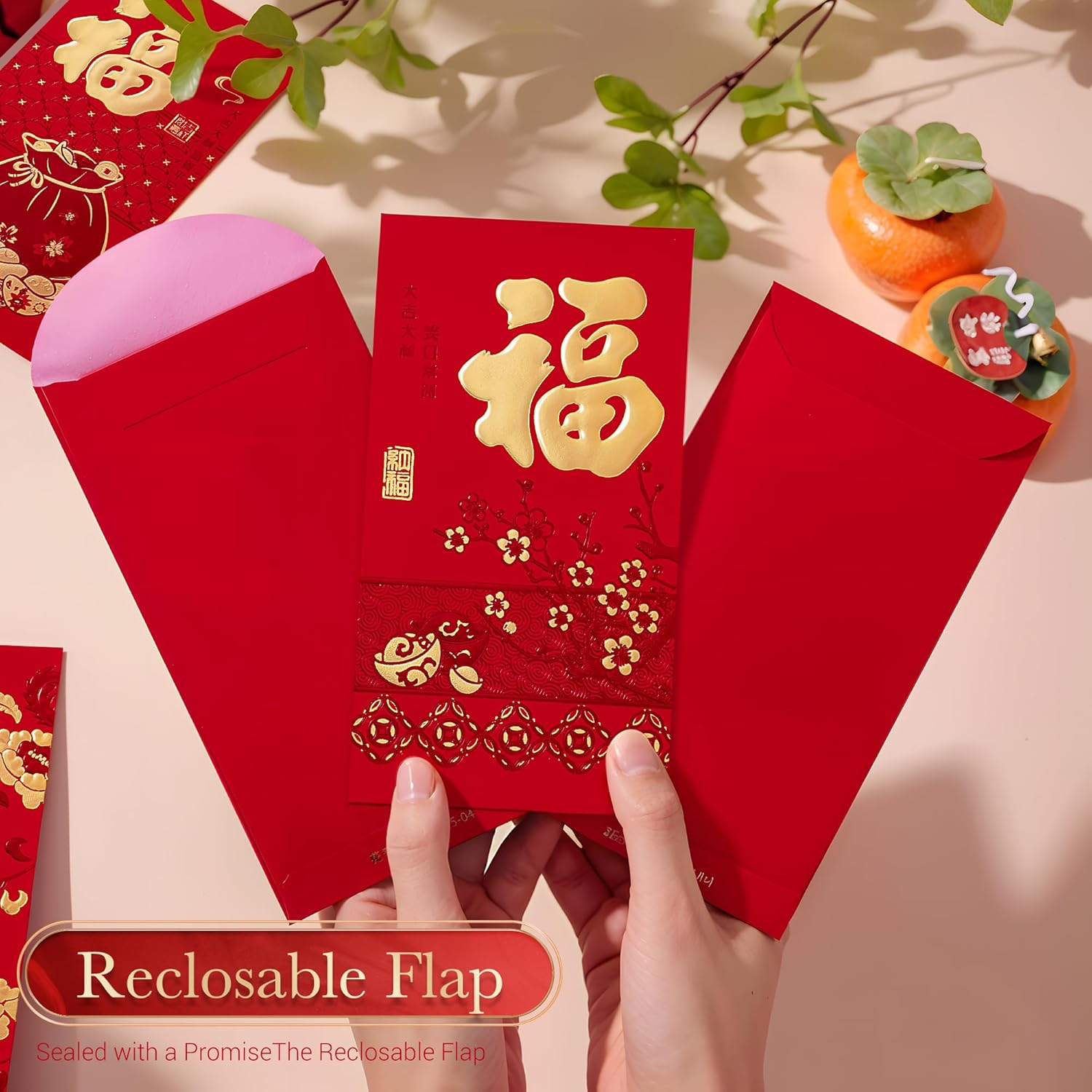 Thxtoms 36Pcs Red Envelopes Chinese New Year,Red Chinese Envelopes for Money 2026 Horse Lunar New Year,6 Designs, Gold Foil Fu, L