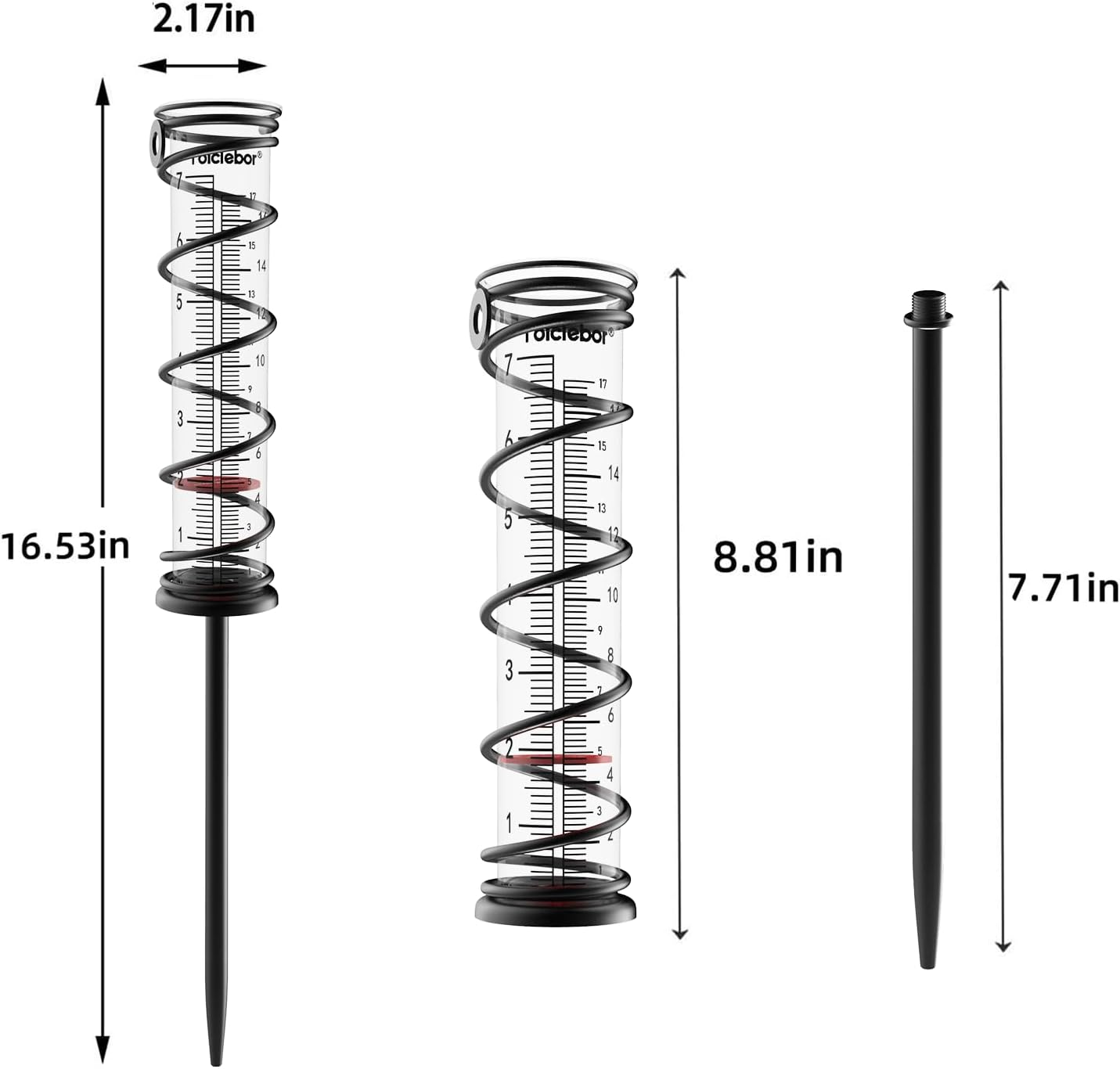 Toiclebor 7" Capacity Glass Rain Gauge,Big Capacity Metal Frame Rain Gauge,Scale Clear,Replacement,Detachable Rain Gauge with Stake,Decorative for Garden,Yard, Deck, Lawn, Landscape image number 1