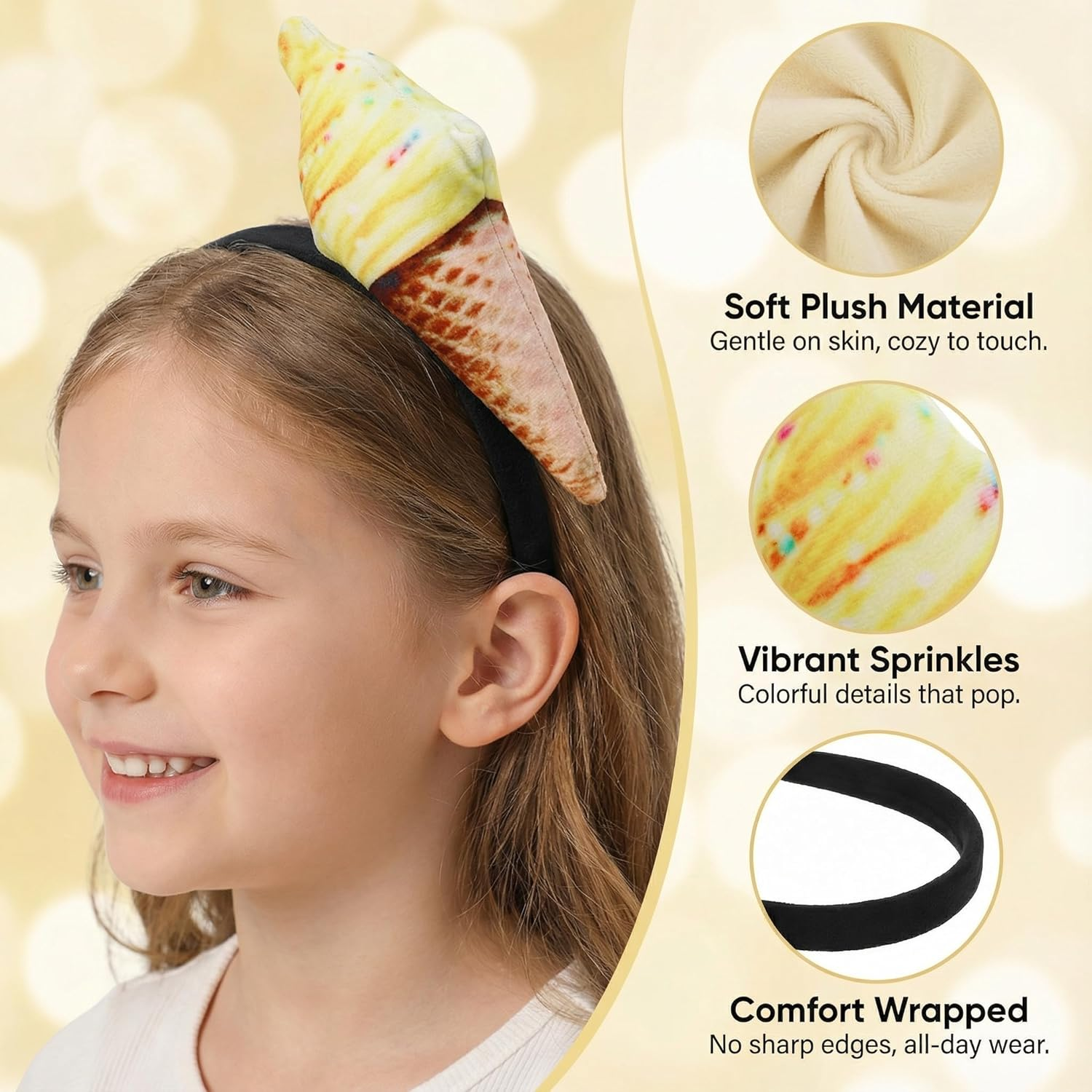 Beavorty Makeup Headband, Ice Cream Headband, Ice Cream Cone Shape Headwear, Unisex for Adults, Mini Food Hat on Headband, Costume, Party Accessories image number 4