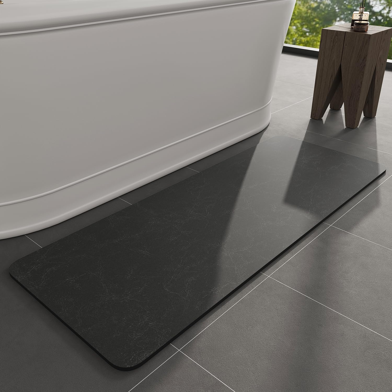 Bath Mat Rug-Rubber Backing Non Slip Quick Dry Absorbent Thin Bathroom Rugs Fit under Door-Faux Suede Surface Bathroom Floor Mats-Shower Rug for in Front of Bathtub Shower Gray 43X90