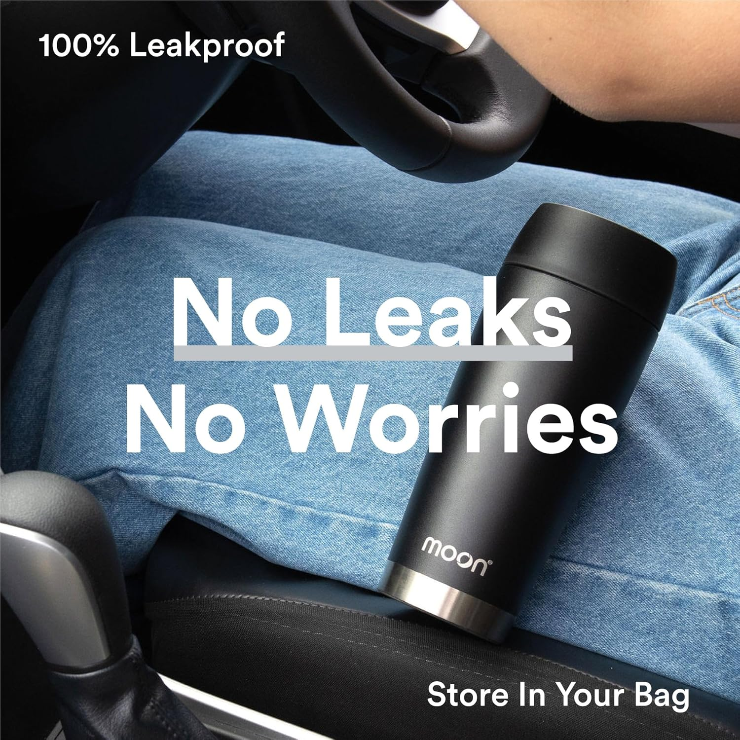 Moon 360&deg; Travel Mug - Leakproof Insulated Coffee Mugs for Hot & Cold Drinks - Takeaway Reusable Travel Cups, Fits Car Cup Holders (450Ml, Powder Coat/White) image number 5