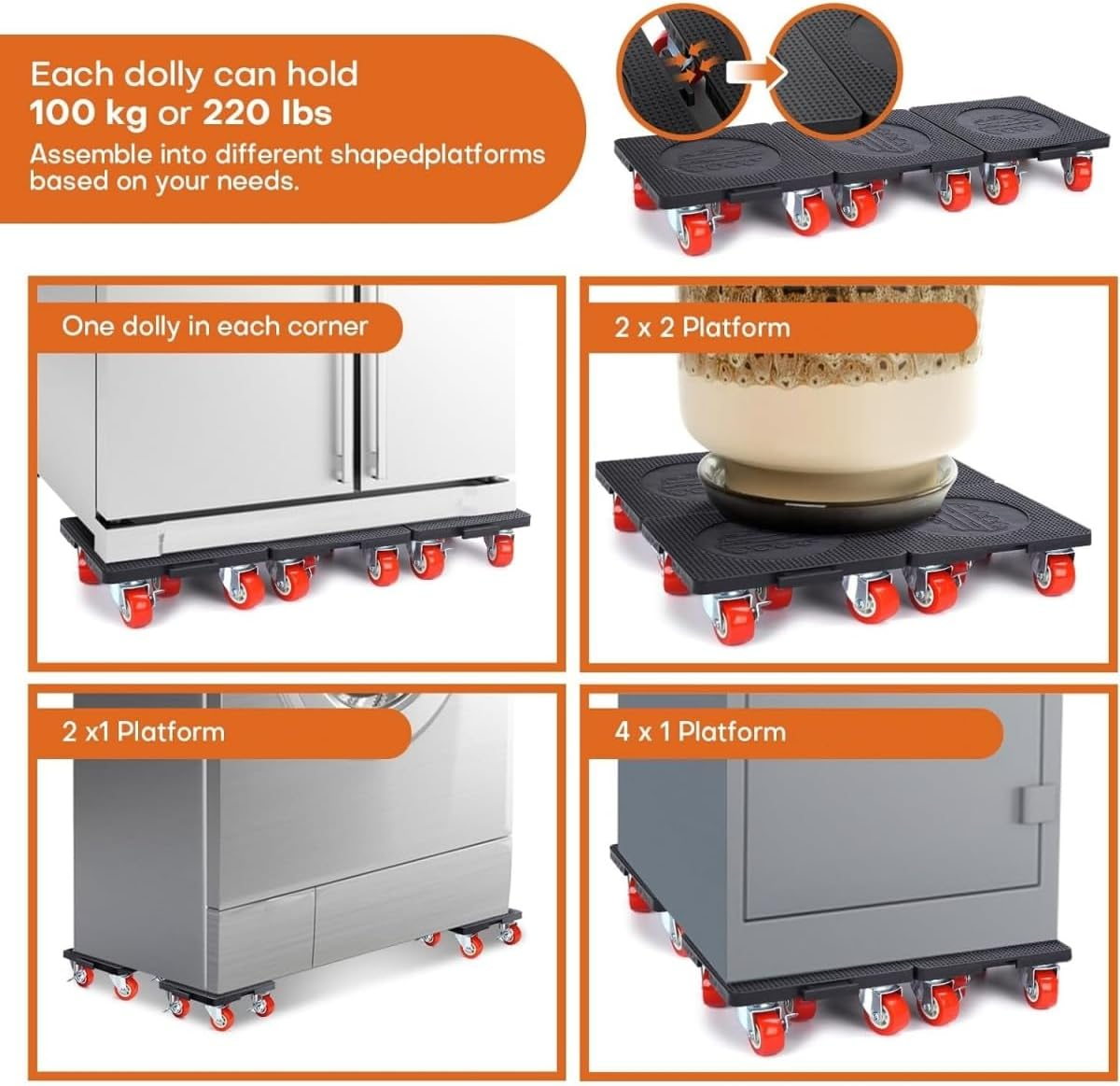 9SHOME 4Pack Furniture Mover with Wheels & Furniture Lifter Set, 360&deg; Rotation Wheels, 400 Kg Capacity