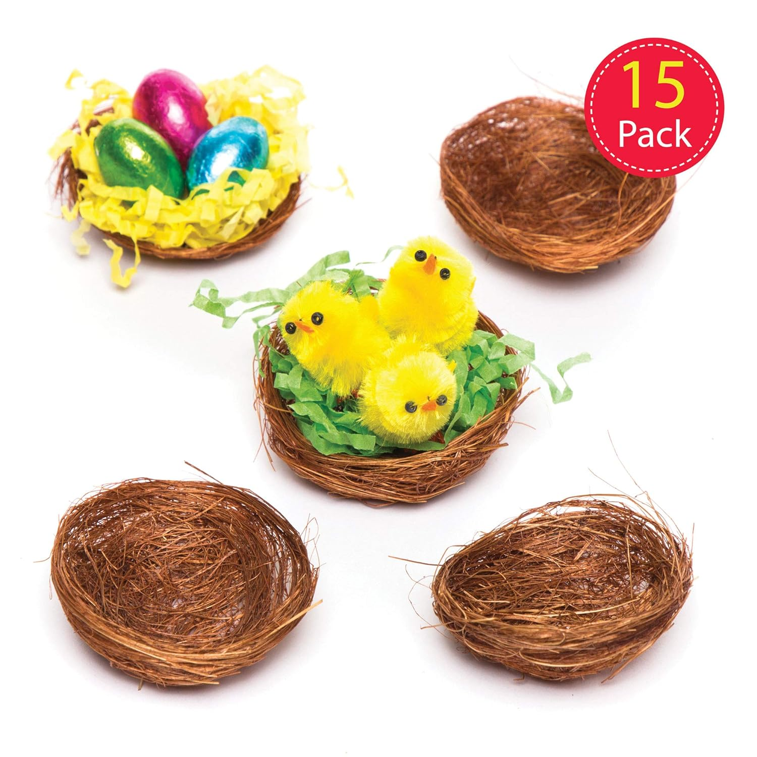 Mini Bird Nests for Fluffy Chicks and Easter Decorations (Pack of 15) image number 4