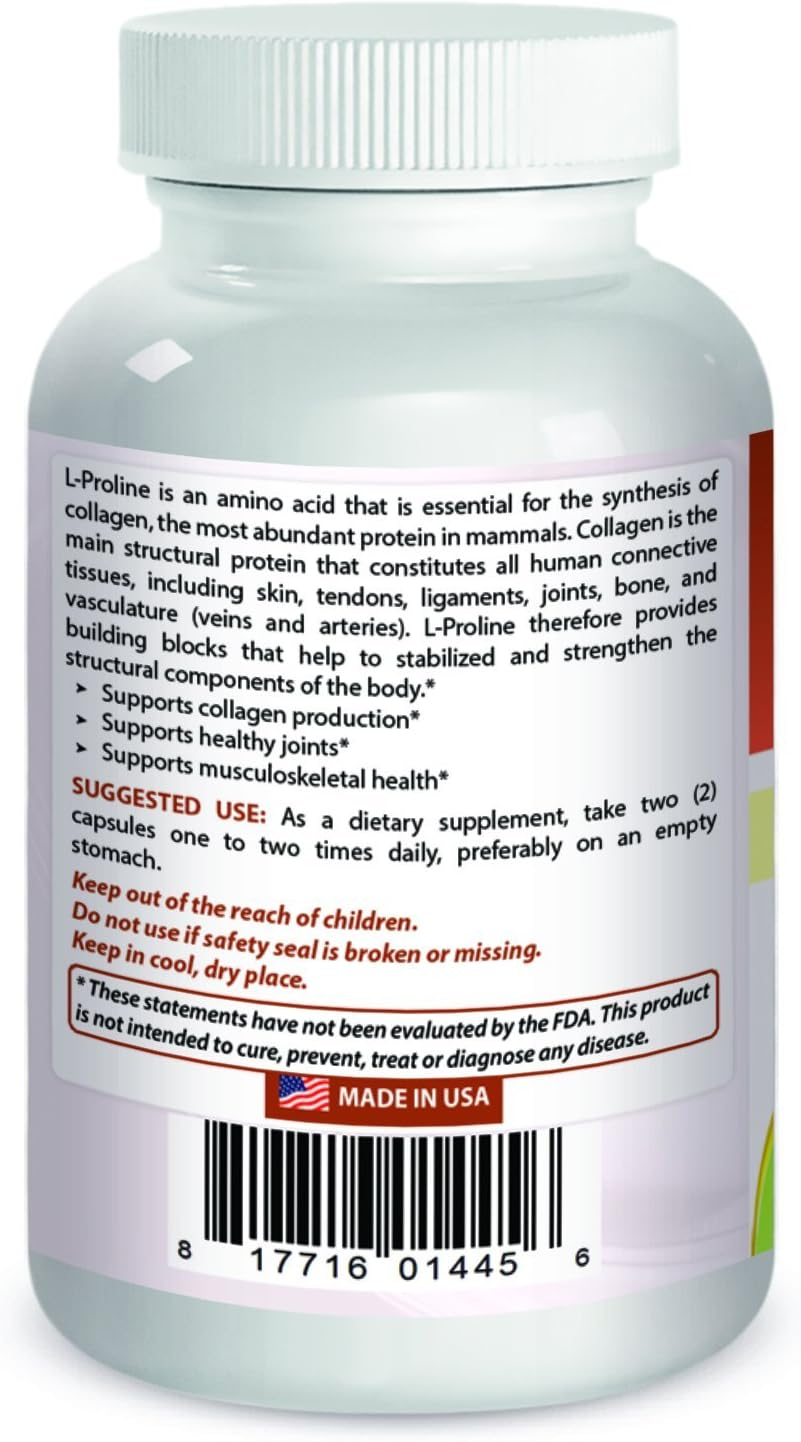 Best Naturals L-Proline Amino Acid Dietary Supplement 500 Mg, 120 Count