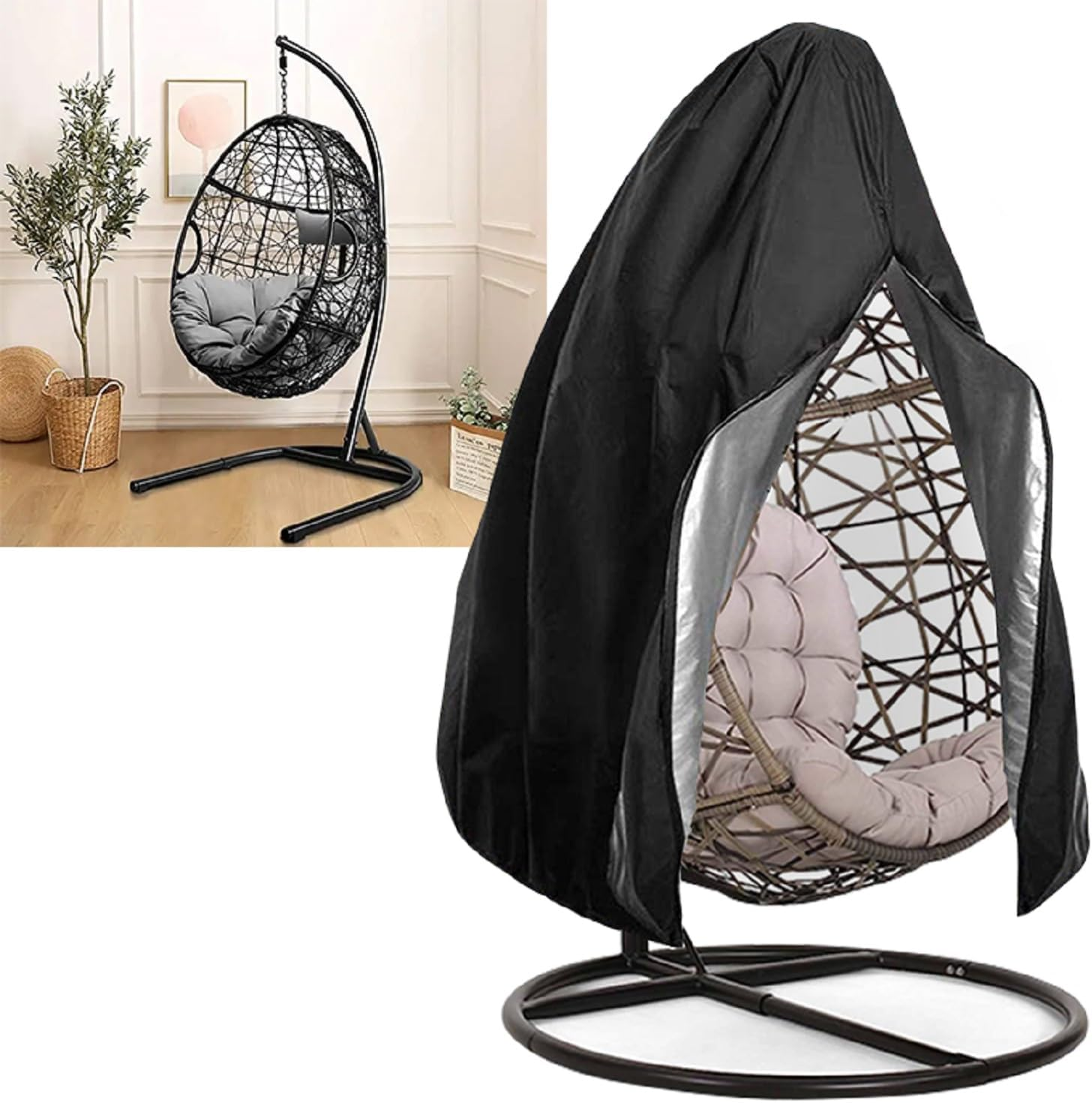 Wicker Egg Swing Chair Covers - Patio Egg Chair Cover, Oxford Fabric, Heavy Duty, Weather Resistant & Windproof image number 3