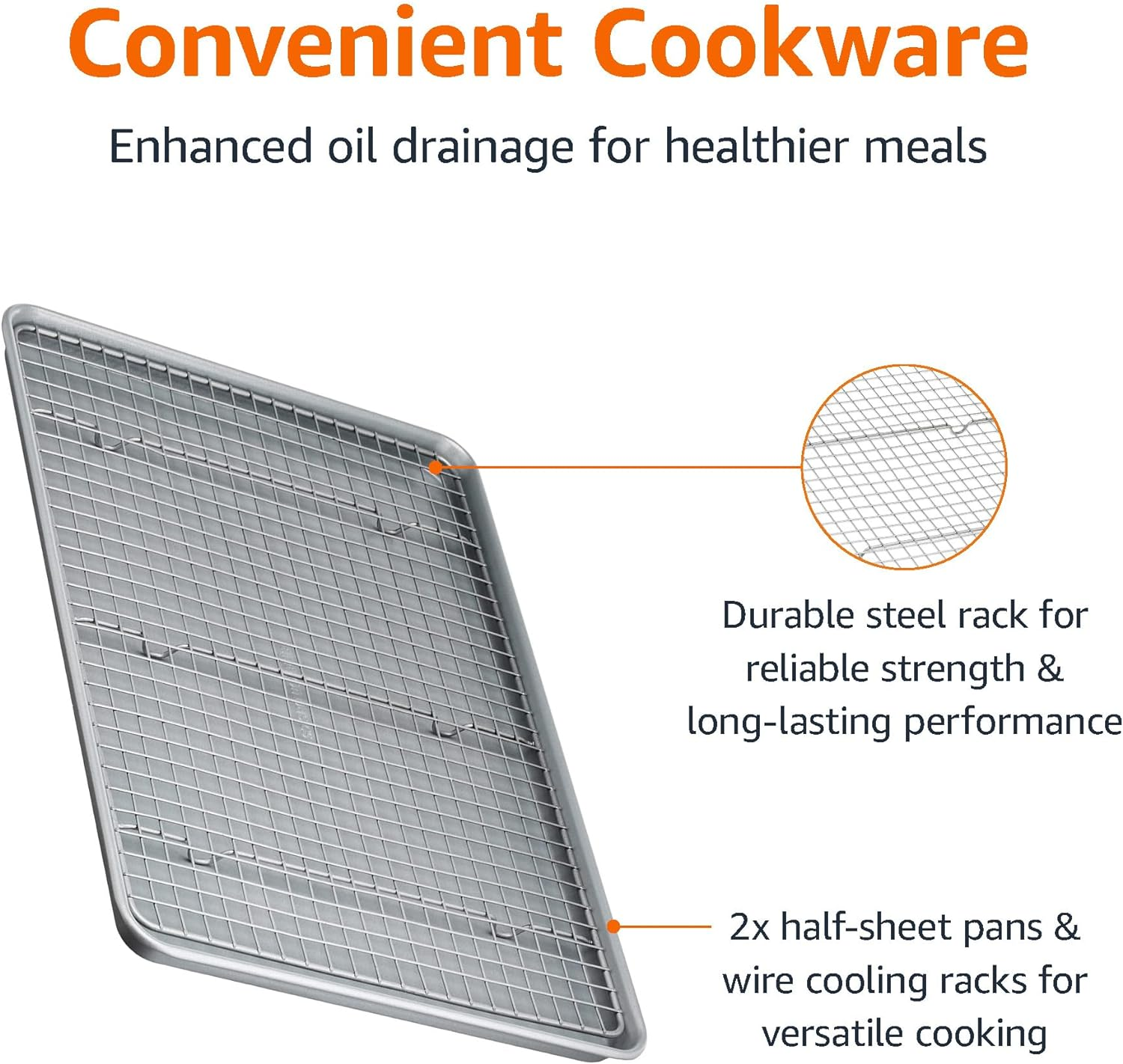 Amazon Basics Nonstick Baking Sheets & Cooling Rack Set, Half Sheet Size, 2-Pack image number 5