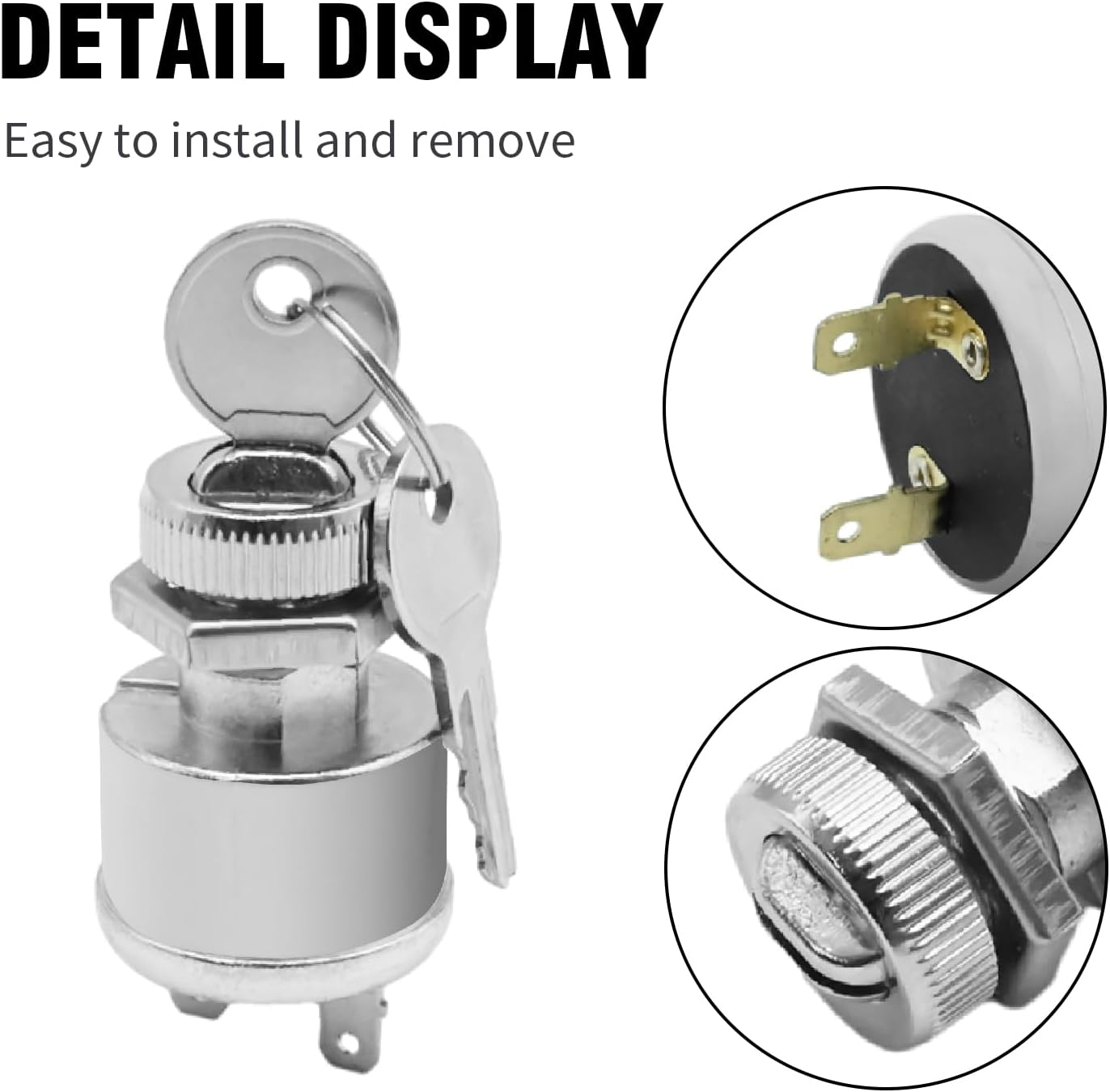 EATAKWARD 17421G1 Ignition Switch W/Key Replacement for EZGO Electric Golf Cart 2 Prong 4 Key Free Terminals Carabiner Golf Cart Starter Switch Ignition Key Switch image number 2