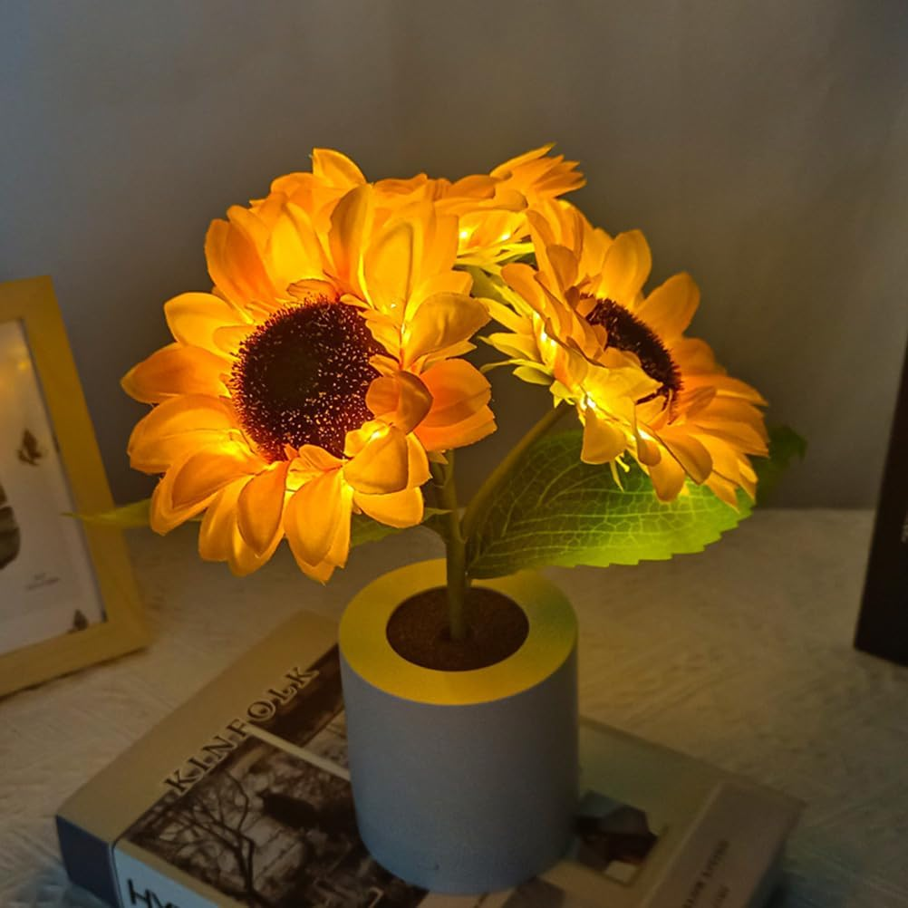 Bestonzon Sunflower LED Lamp, USB Rechargeable Flower Lamp, Bedroom Touch Lamp Desk LED Sunflower Lamp Night Kids Light, Artificial Night Light for Bedroom, Living Room Decor image number 5