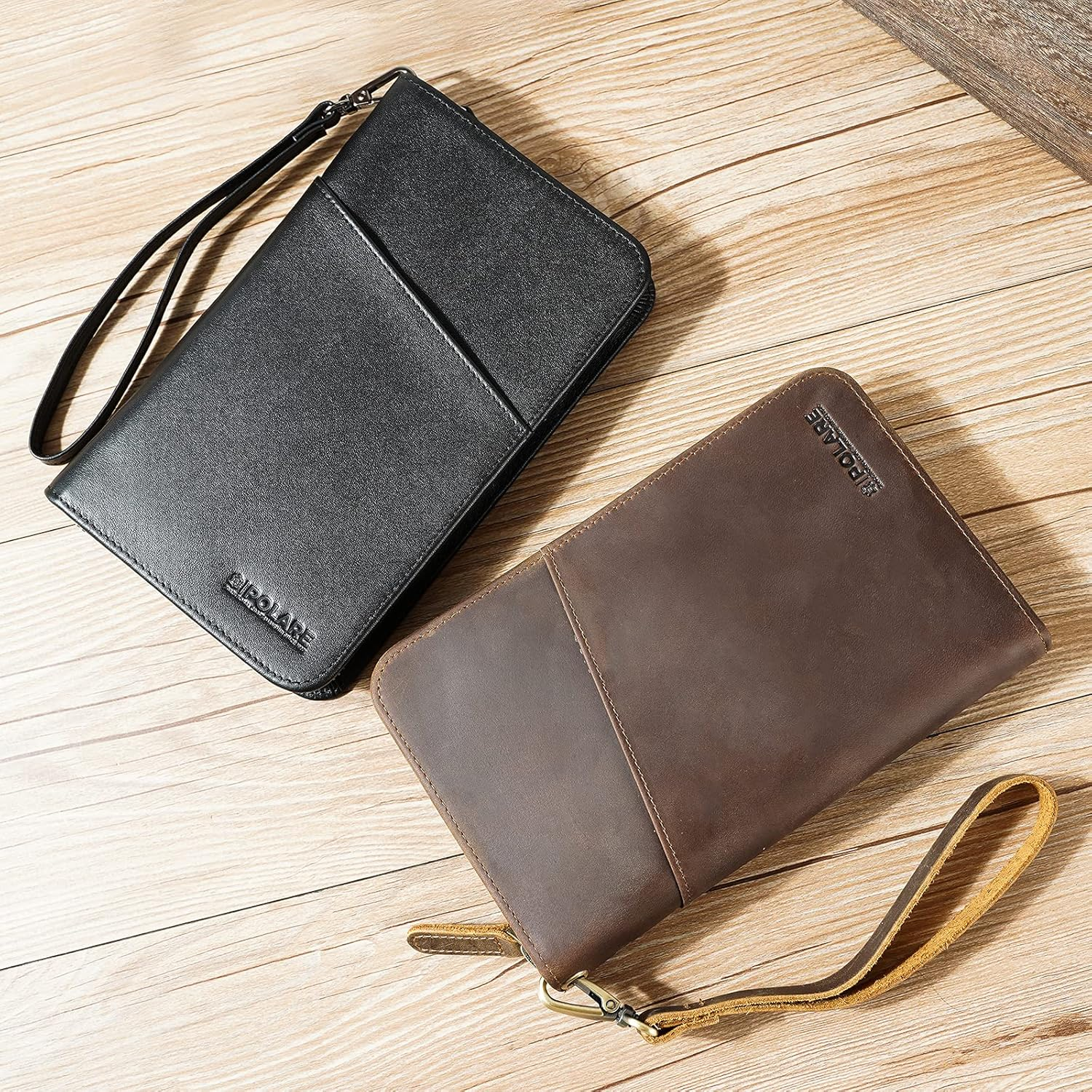 Polare Full Grain Leather Passport Holder Cover Case for Men and Women RFID Blocking Family Travel Wallet Holds 6 Passports image number 2